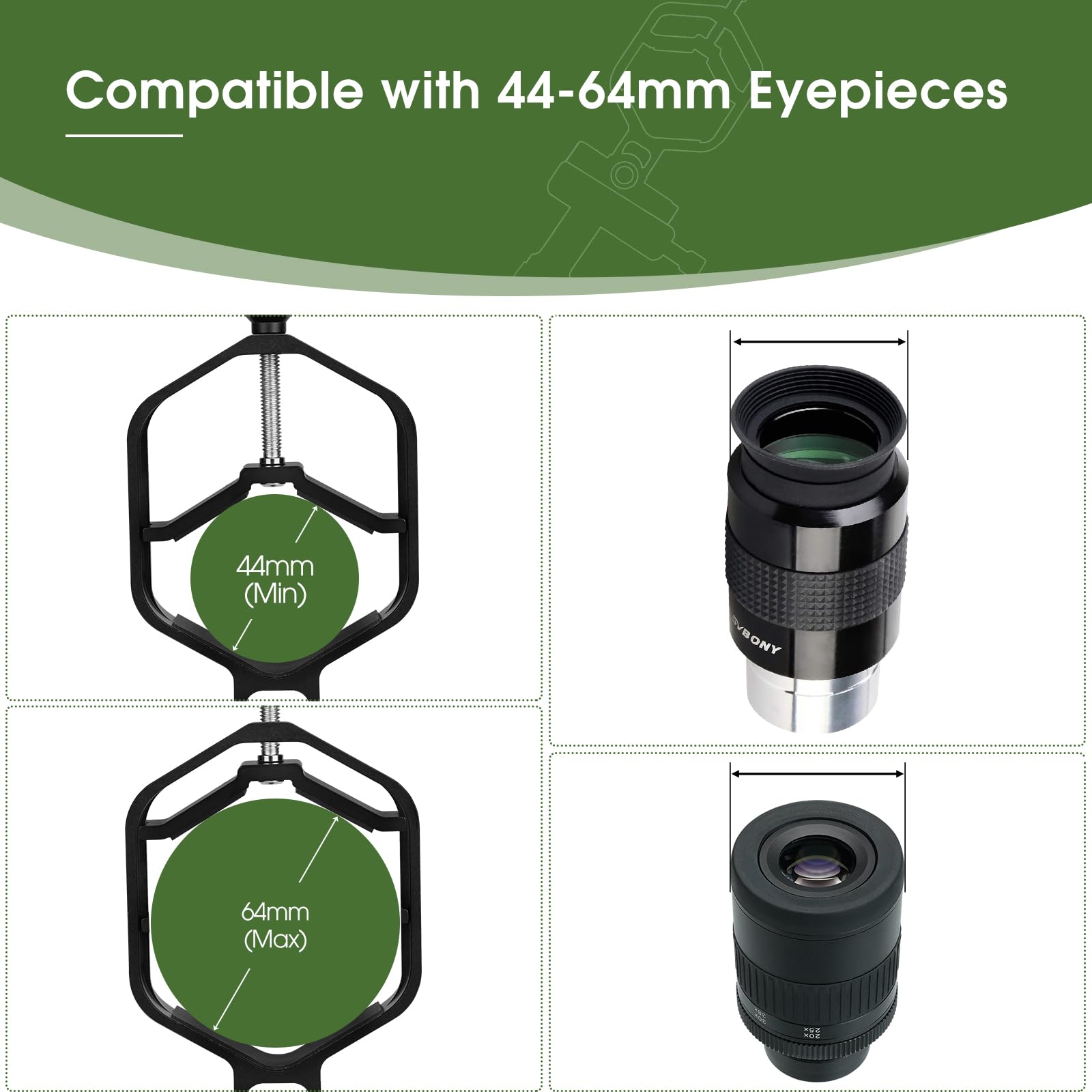 Svbony Sv214 Pro 3-Axis Universal Smartphone Adapter, Support 44 To 64Mm Eyepiece Diameter, Digiscoping Adapter With Remote Cont