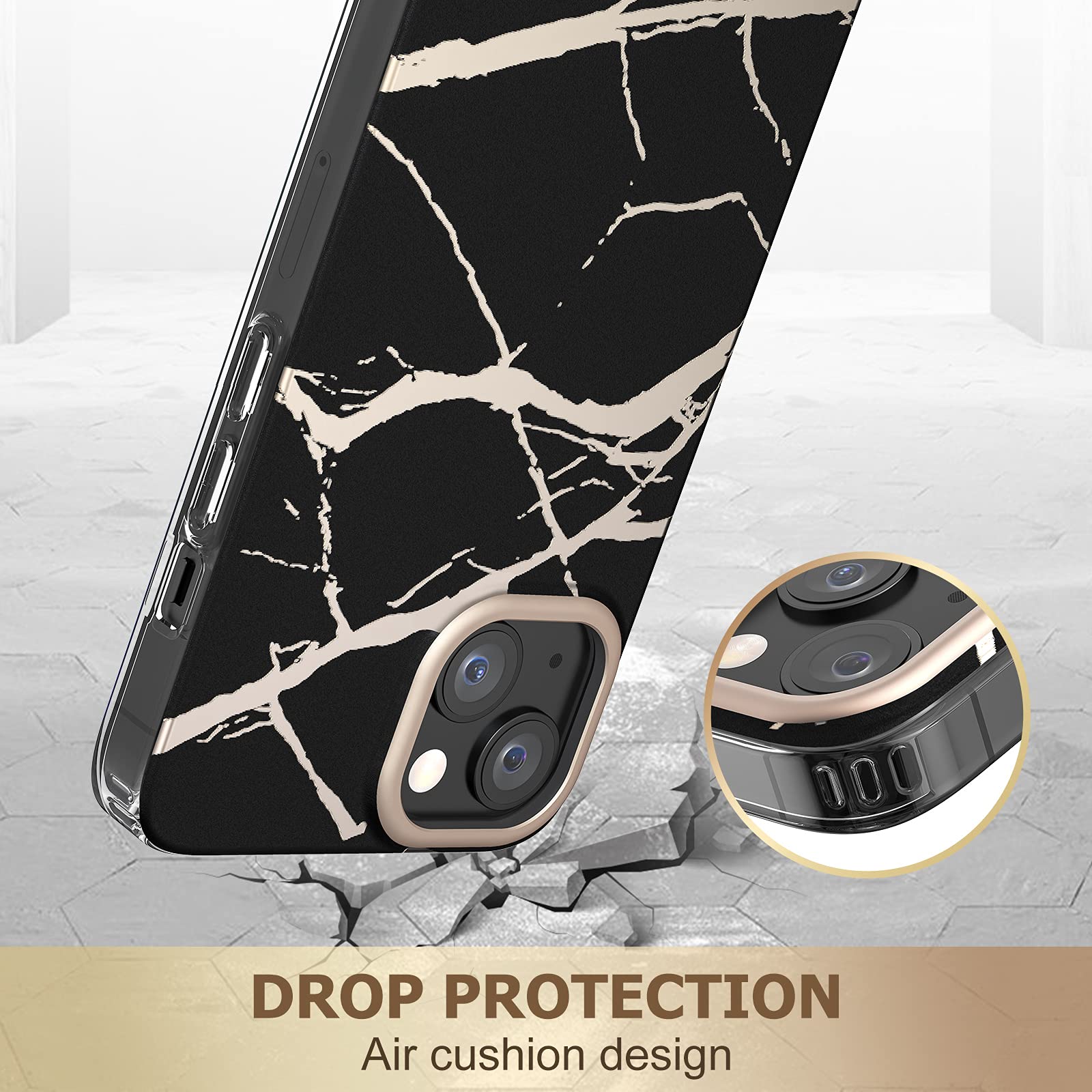 MATEPROX iPhone 13 Case Marble Design Slim Geometric Polycarbonate Frosted Black 6.1 inch