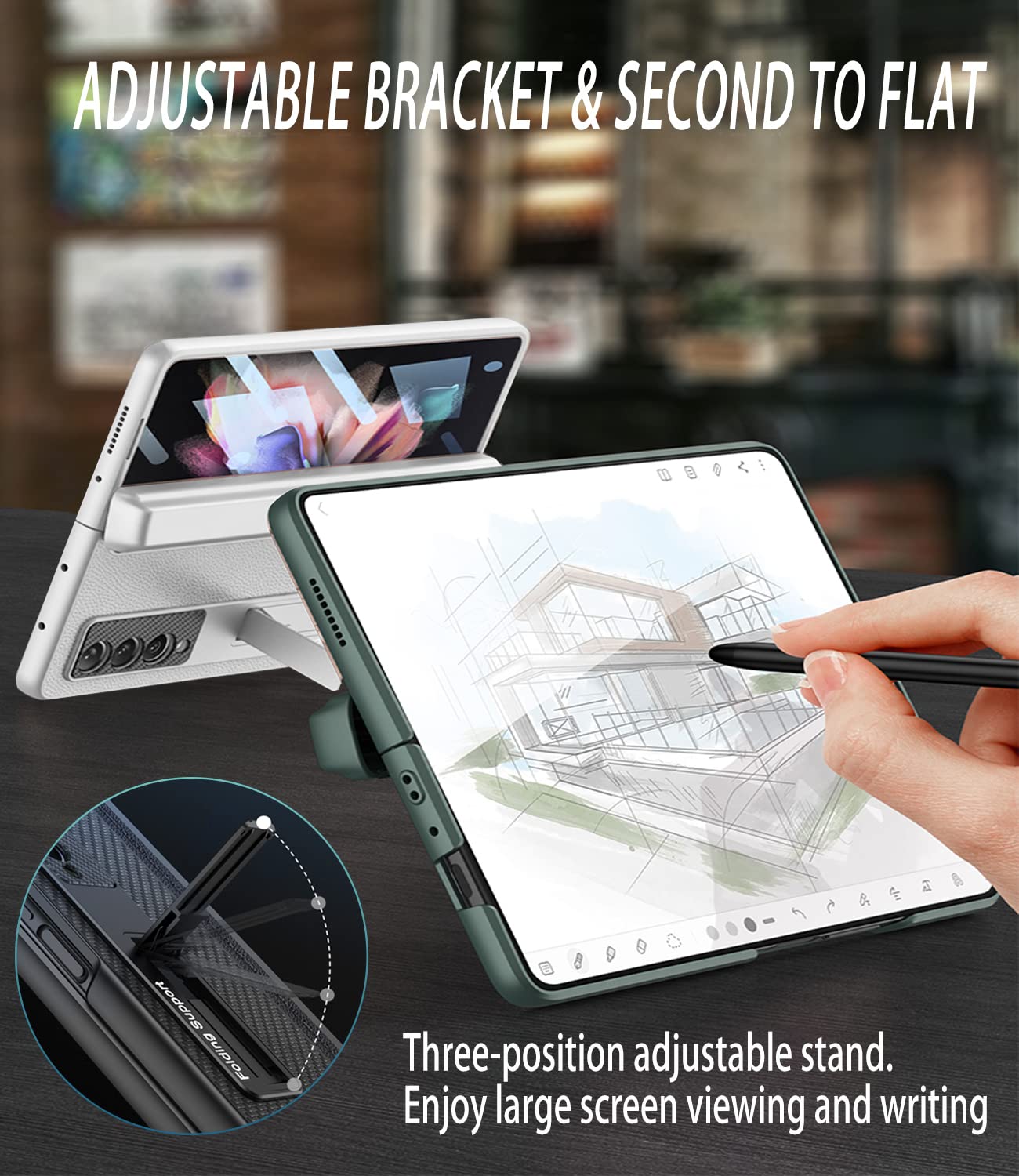 Cocoing For Samsung Galaxy Z Fold 3 Case With Pen Holder,Hinged Cover Built In With Pen Slot,With Screen Protector&Adjustable Br