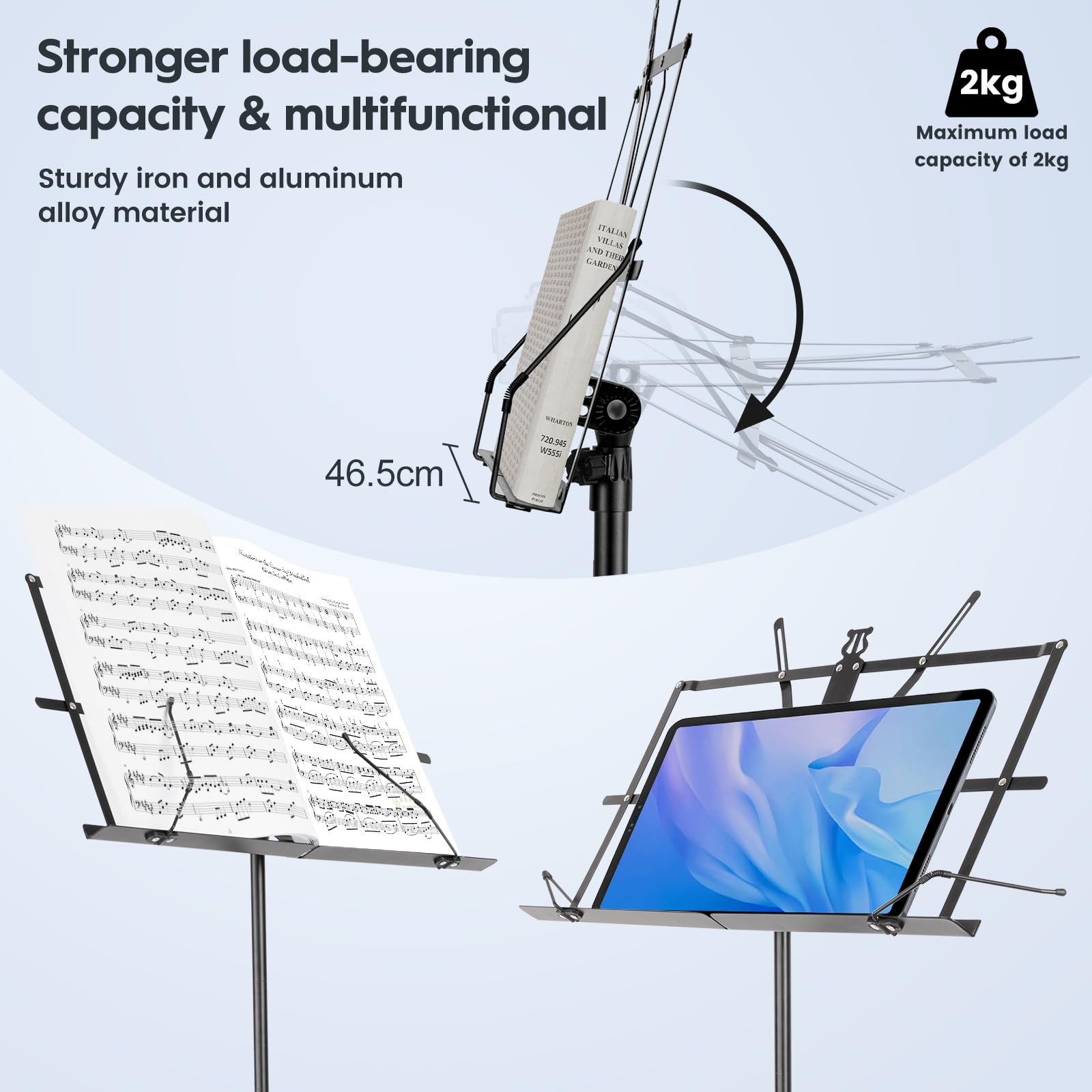 Music Stand For Sheet Foldable With Carrying Bag, New Bee Metal Sheet Music Stand Portable, Adjustable Podium Stand With Tripod