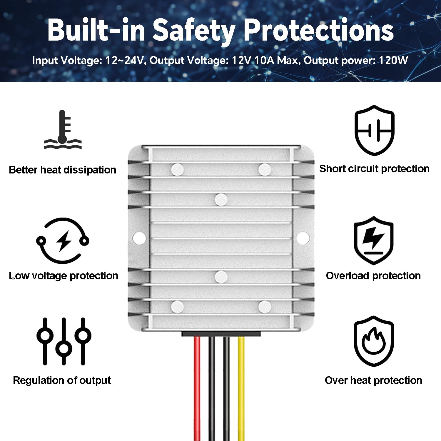 20V To 12V Step Down Converter For Dewalt 20V Batteries, Power Wheels Battery Adapter 10A 120W Automatic Buck Regulator With Upg