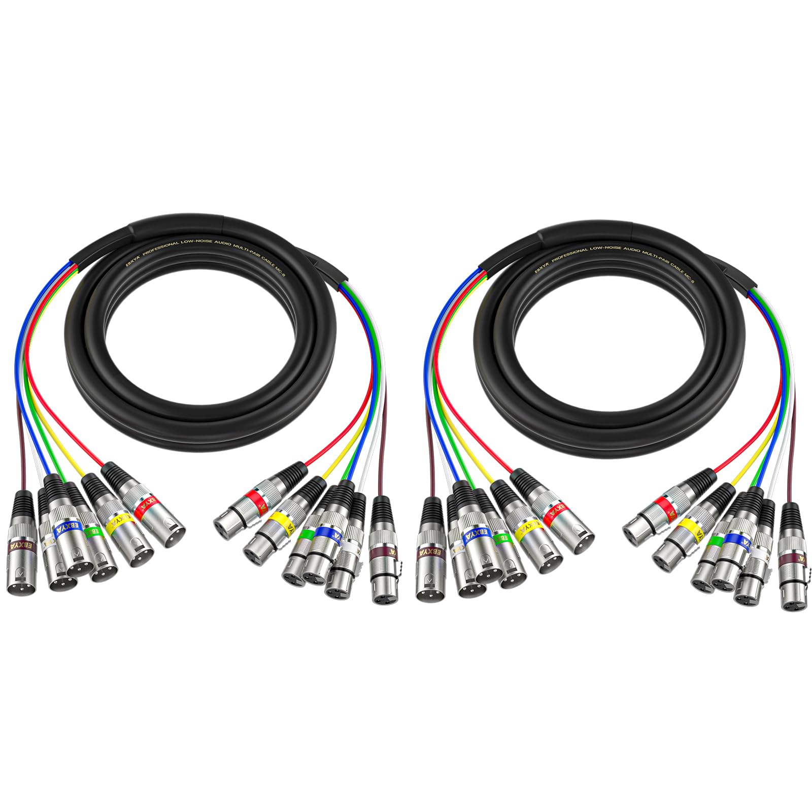 Ebxya 6 Channel Colored Xlr Snake Cables 3 Feet   Shielded Audio Frequency Control Cable Snake, 2 Packs