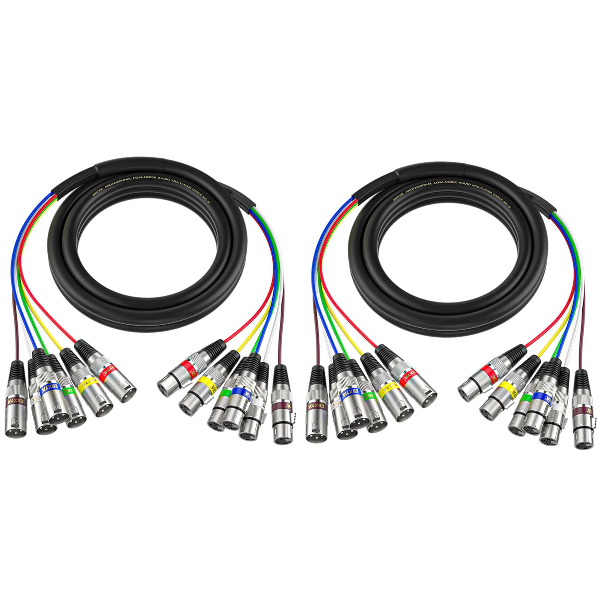 Ebxya 6 Channel Colored Xlr Snake Cables 3 Feet   Shielded Audio Frequency Control Cable Snake, 2 Packs