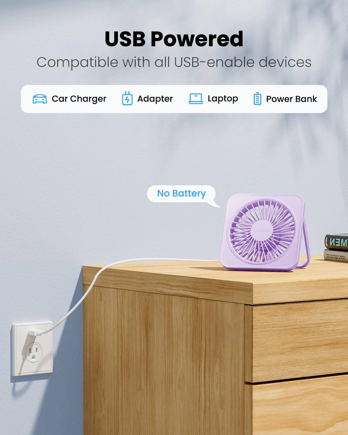 Gaiatop Usb Desk Fan, 5 Inch Personal Fan Small Portable Table Fan With 180 Tilt Folding And 3 Speeds, Strong Wind Ultra Quiet P