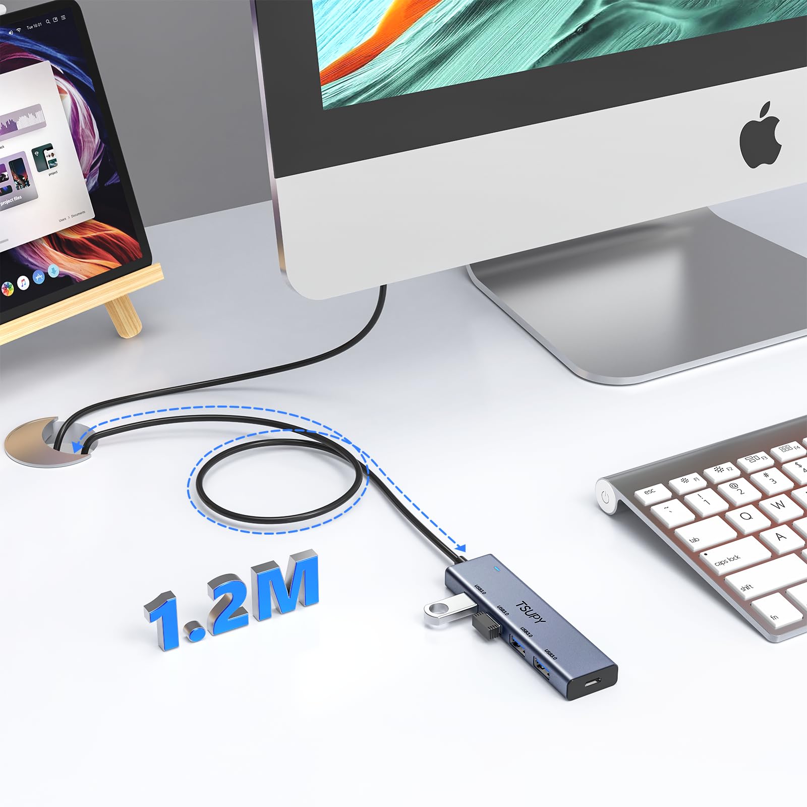 Usb 3.0 Hub, Tsupy Usb Splitter With 5 Usb Ports And 4Ft Extended Cable,Ultra Slim Aluminium Data Hub Multi Usb 3.0 Adapter Hub Compatible For Laptop,Macbook,Pc, Printer, Mobile Hdd And More