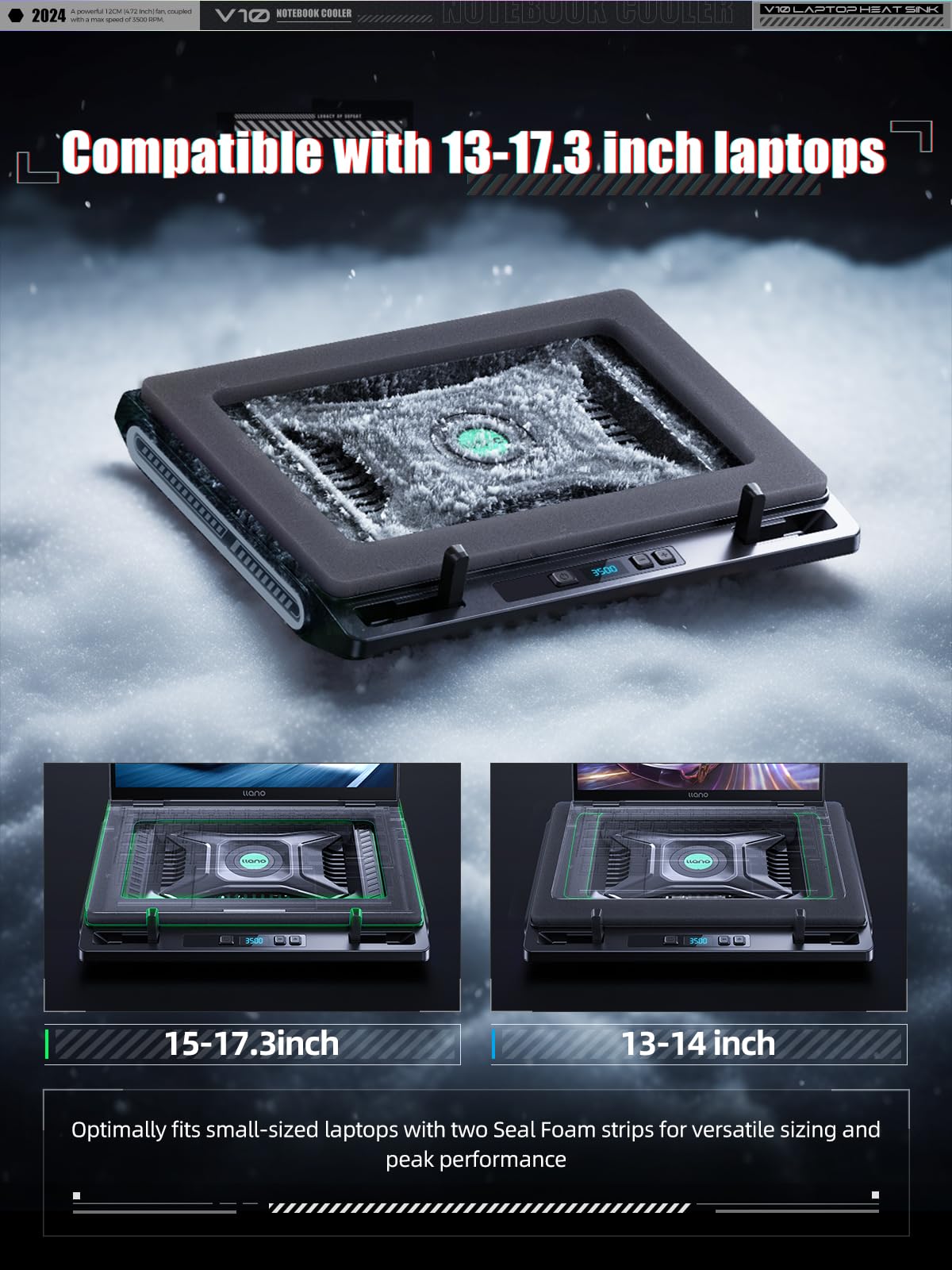 Llano V10 Laptop Cooling Pad With Powerful Turbofan, Gaming Laptop Cooler With Adjustable Variable Speed, Buttoncontrol,Lcd Scre