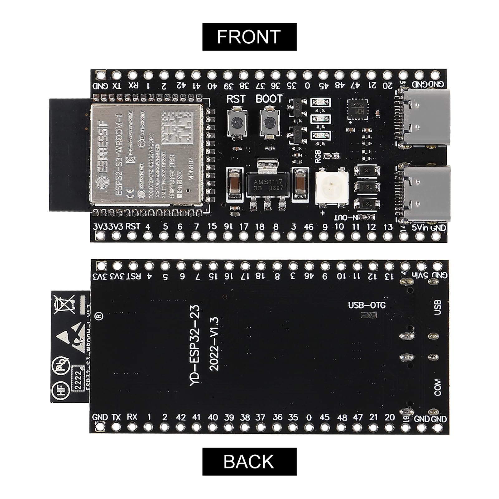 2Pcs Esp32 Esp32 S3 Development Board Type C Wifi+Bluetooth Internet Of Things Dual Type C Core Board Esp32 S3 Devkit C N8R2 Dev