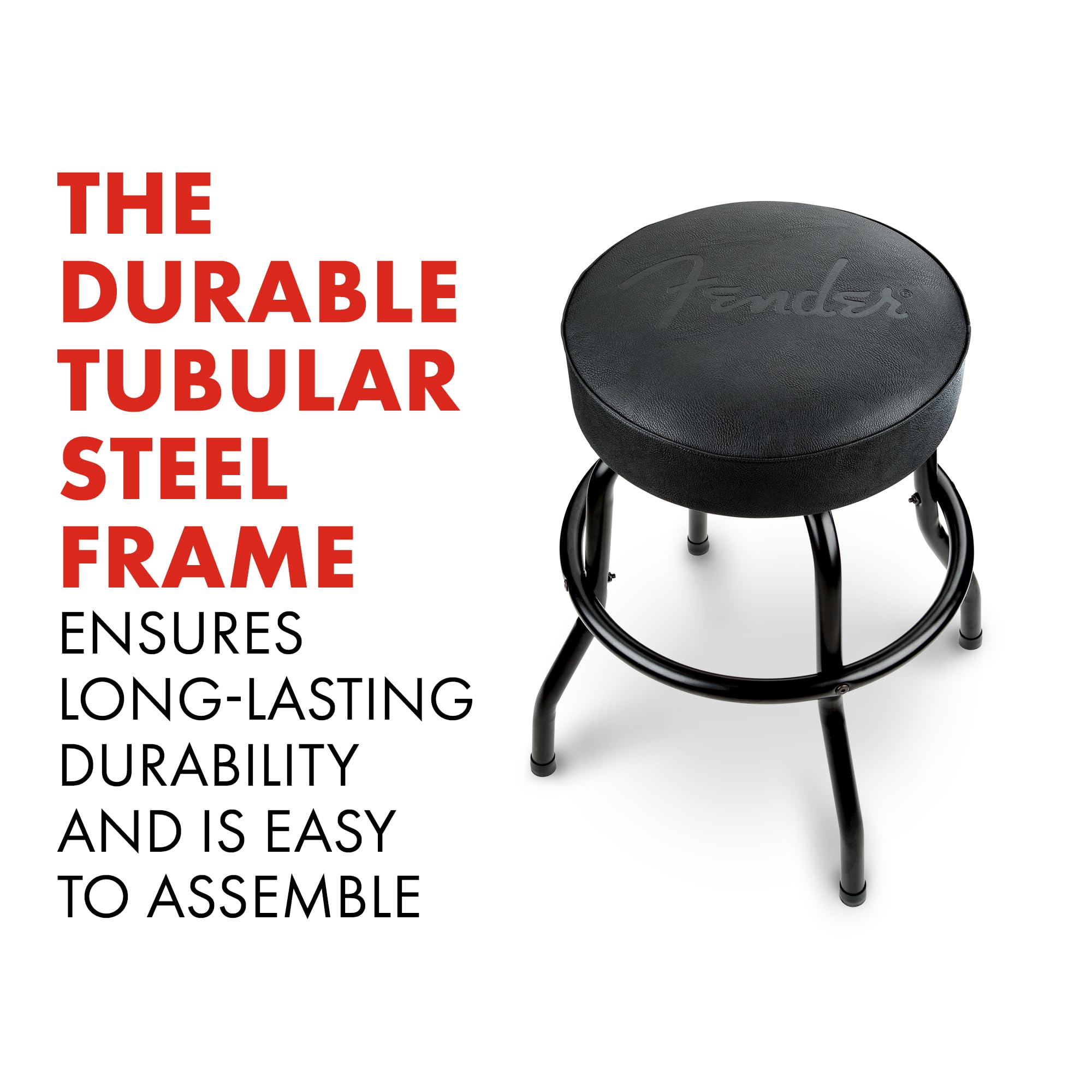 Fender Embossed Black Logo Swivel Barstool, Great Gifts For Dad, With 1 Year Limited Warranty, Simple Assembly, Black/Black, 24