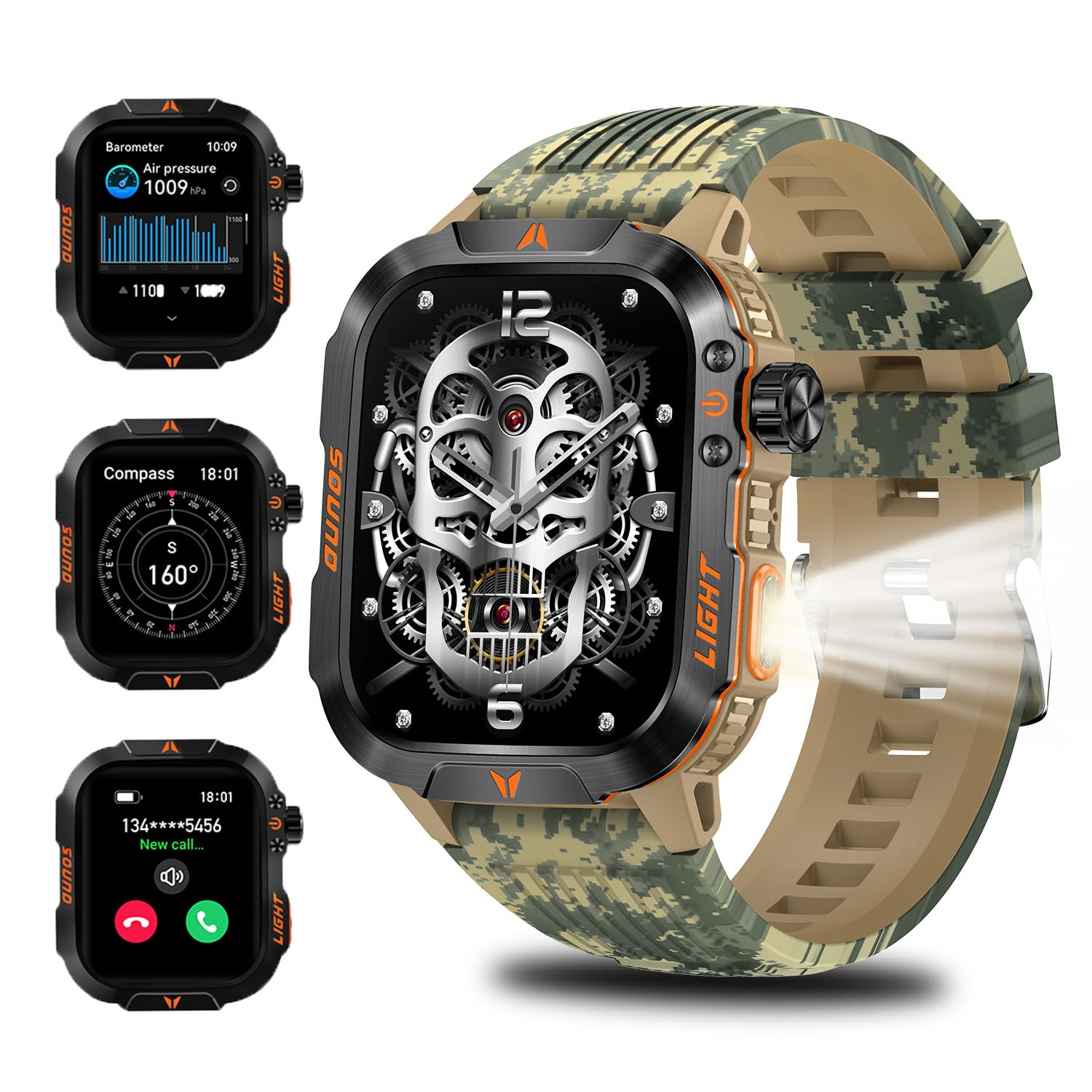Qtllbt Military Outdoor Watch Altimeter Barometer Compass Tactical Smart Fitness Watch Heart Rate Sleep Monitor 100+ Sport Modes
