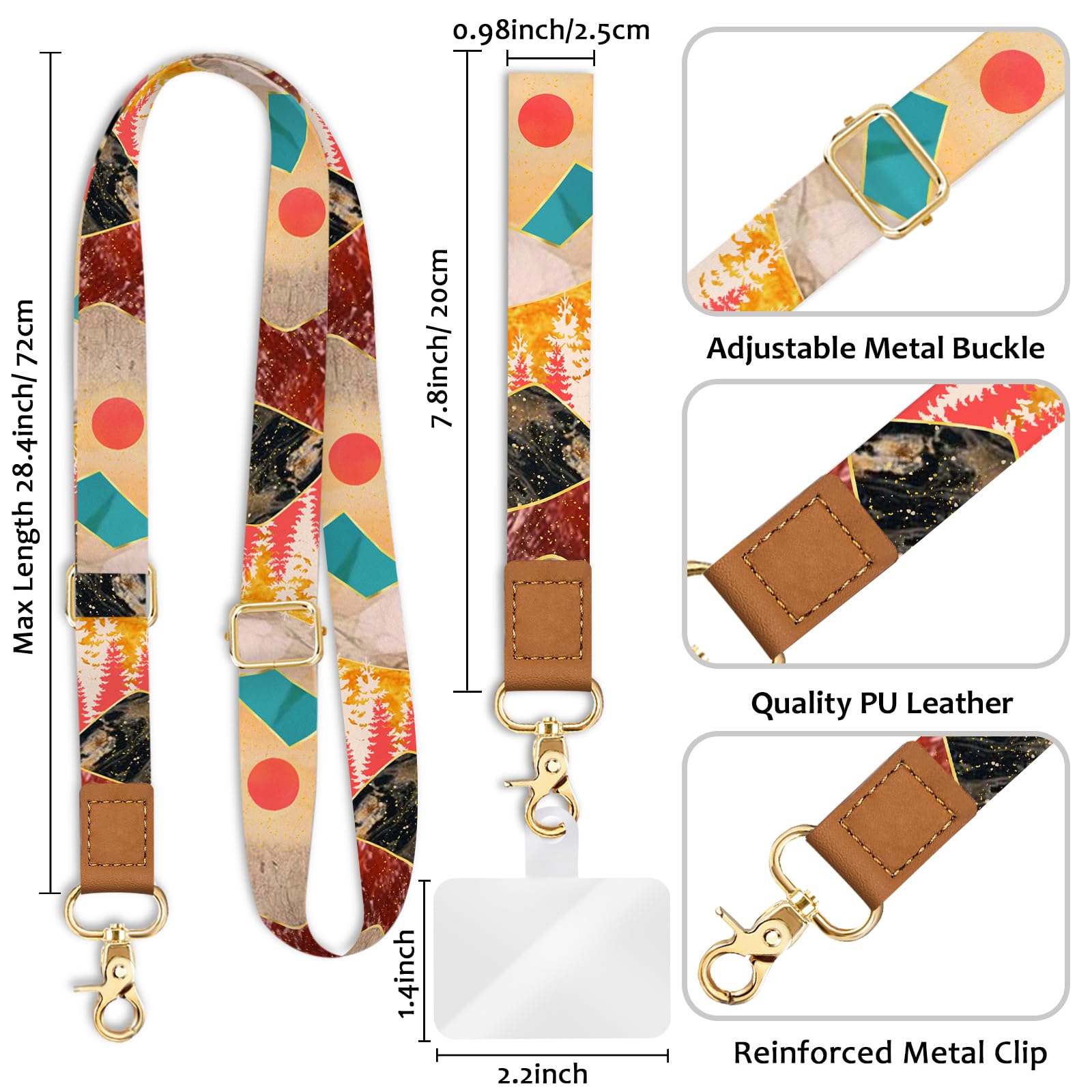 Piefly Phone Lanyard Crossbody Wrist Strap, Sunrise Sunset Mountain Cell Phone Lanyards For Around The Neck Wristlet Shoulder, A