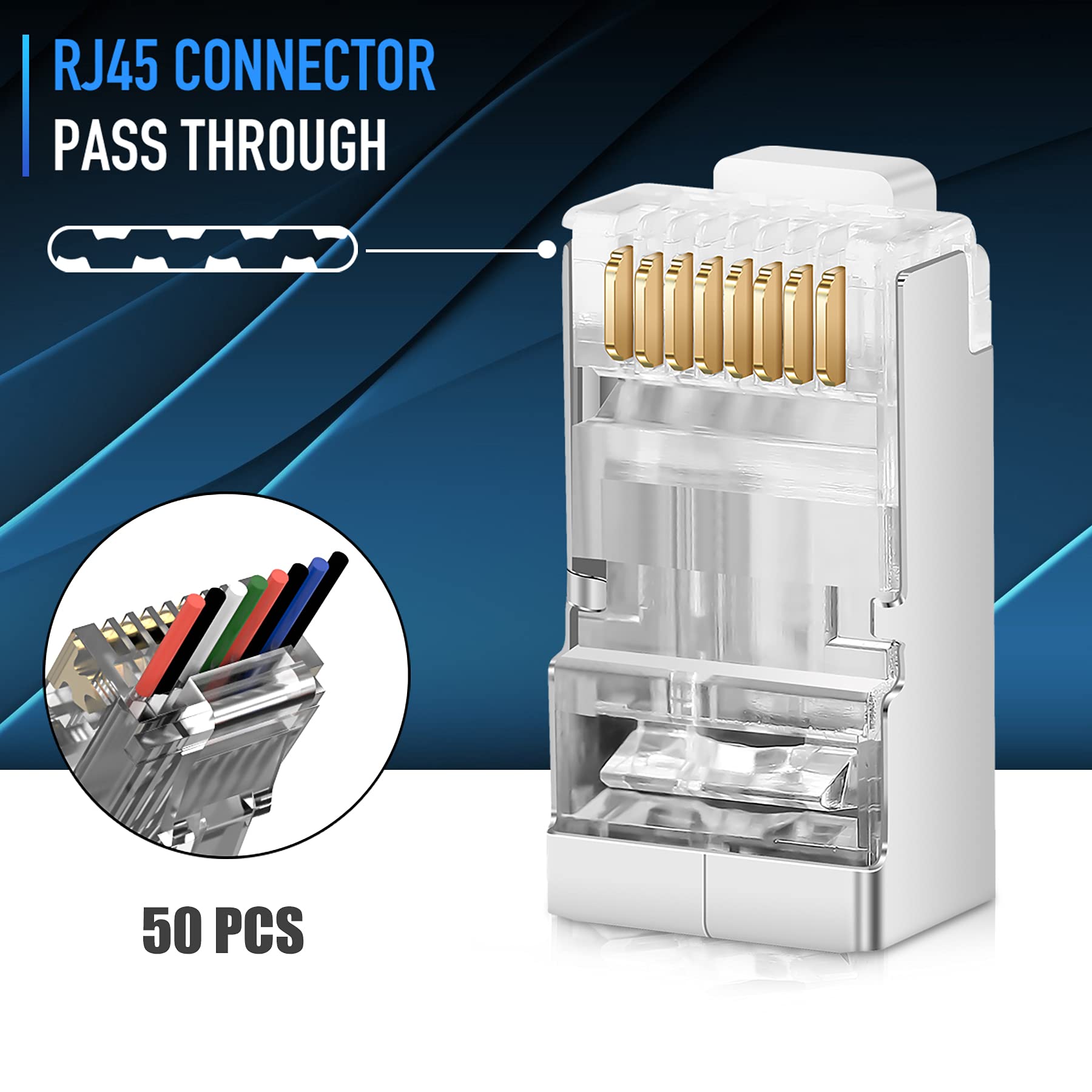 Jodroad Shielded Rj45 Cat6 Cat 6A Connectors   Pass Through Connector Gold Plated 3 Prong 8P8C Modular Plugs For Ftp/Stp Strande