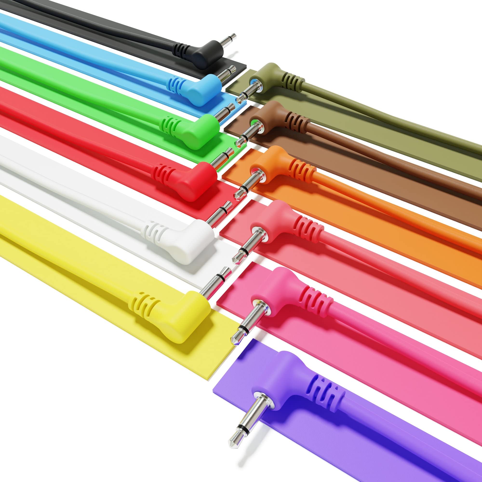 Excelvalley   12 Pack   Right Angle Mono Modular Patch Cables   3.5Mm 1/8'' Eurorack Synthesizer [45 Cm   18'']