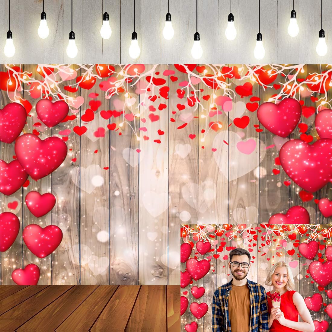 Caheansi 7x5 ft Happy Valentine Mothers Day Backdrop Brick Wall Wood Door and Red Rose Flower Love Heart Photography Background