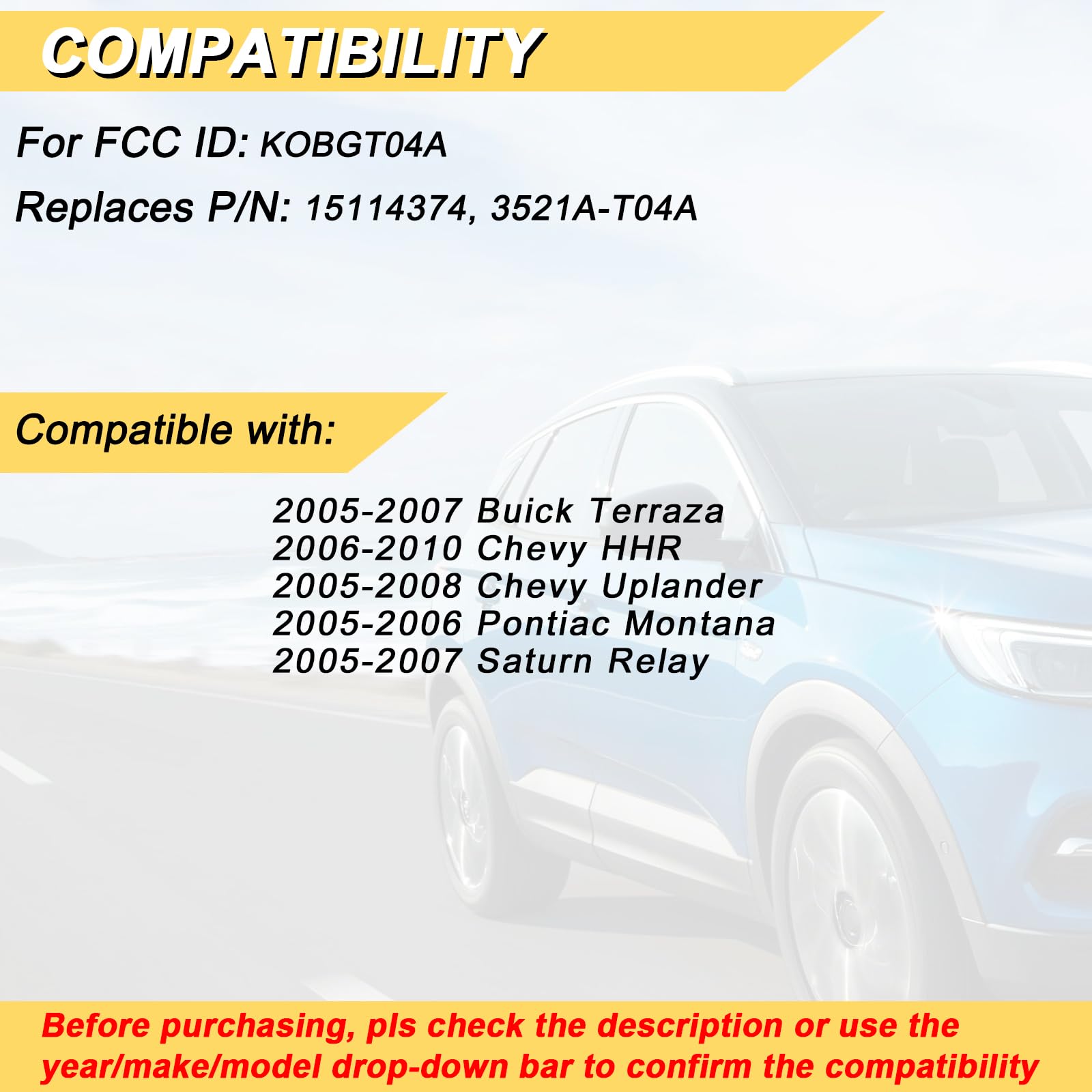 Vurkcy Key Fob Replacement For 2006-2010 Chevy Hhr/ 05-08 Uplander/ 05-07 Buick Terraza & Saturn Relay/ 05-06 Montana Car Keyles