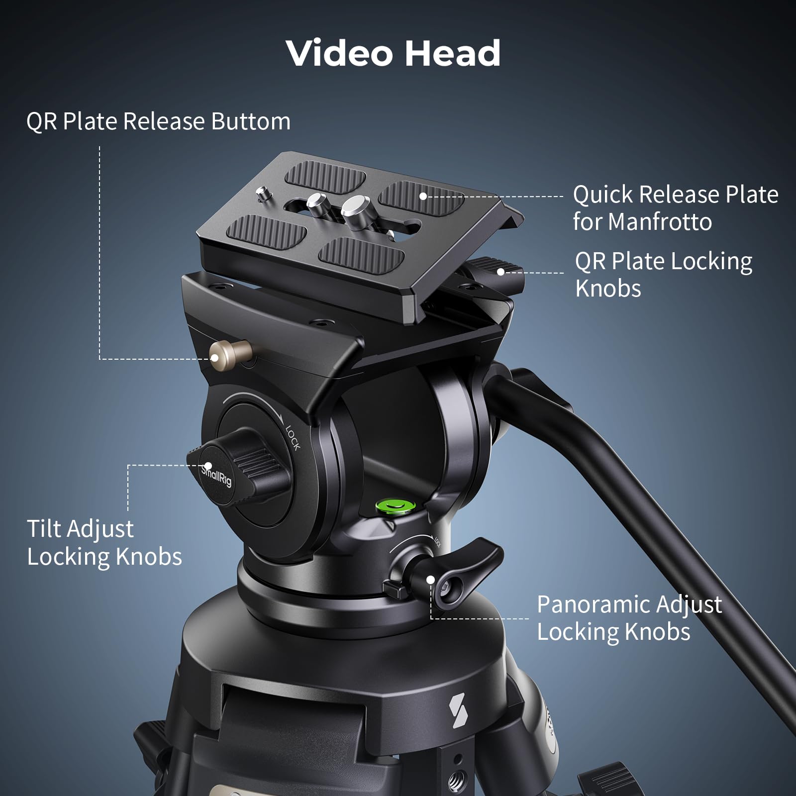 Smallrig Ad-50Lite Video Tripod, Heavy Duty Tripod With 360Fluid Head, 62 Aluminum Alloy Travel Tripod With Qr Plate, Lift Rope,