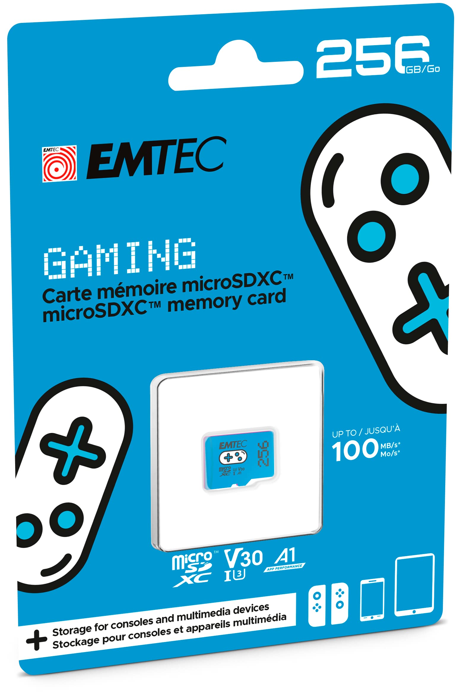 Emtec Gaming Micro Sd Card, Microsdxc Memory Card For Nintendo Switch, Wyze, Gopro, Dash Cam, Security Camera, 4K Video Recording, Uhs I A1 U3 V30 C10, Up To 100Mb/S (256, Gb)