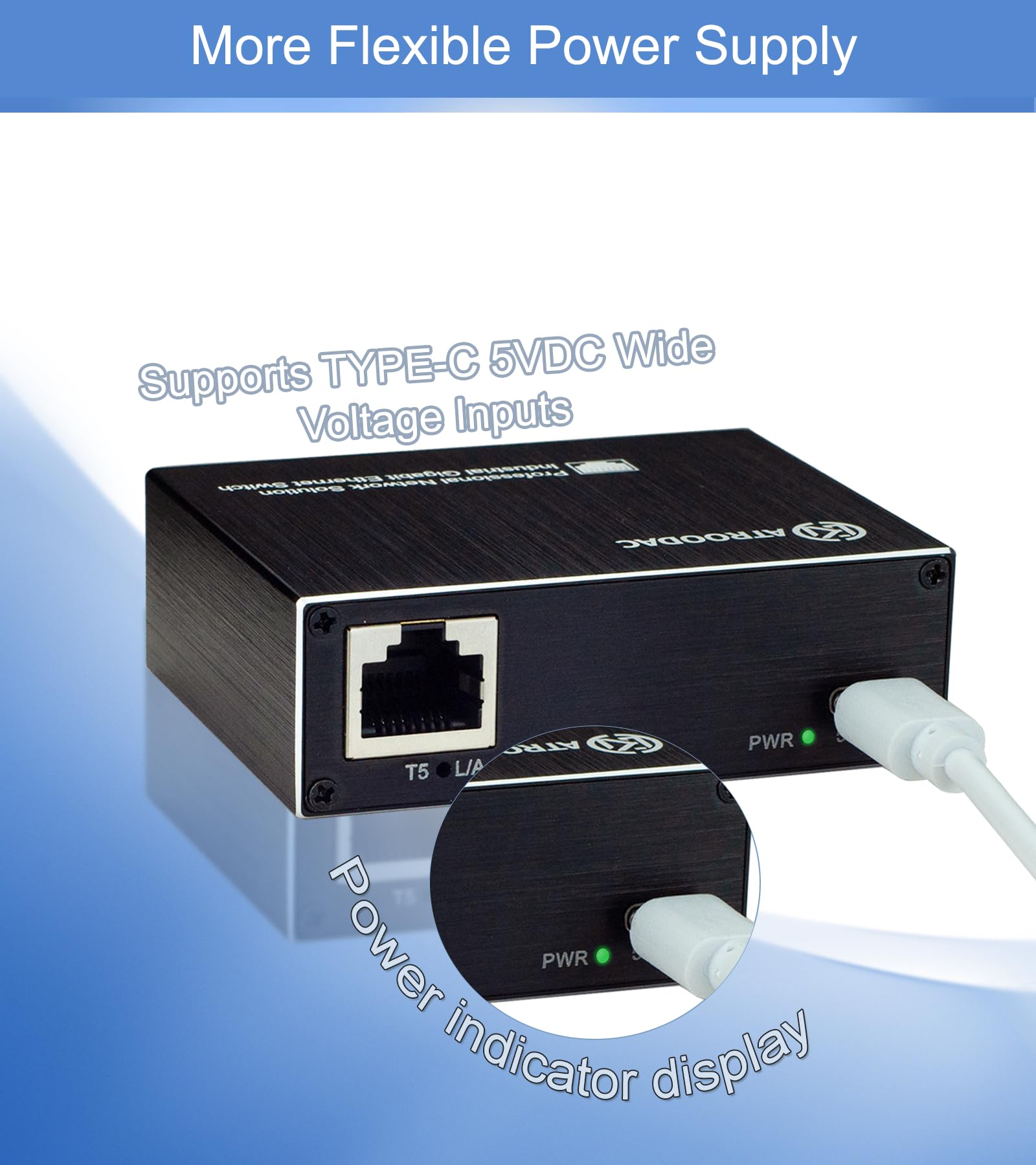 Atroodac Mini Ethernet Switch 5 Ports Gigabit Enhanced Protection 10/100/1000 Mbps Unmanaged Network Switch Plug & Play Office E