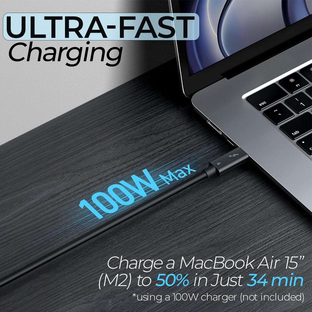 Usb C Thunderbolt 4 Cable For Apple   High Speed Thunderbolt 4 Cable With 8K Display, 40Gbps Data Transfer 100W Fast Charging, Fit For Iphone 15 Pro Max, Mac Books, Ipad Pro, Hub