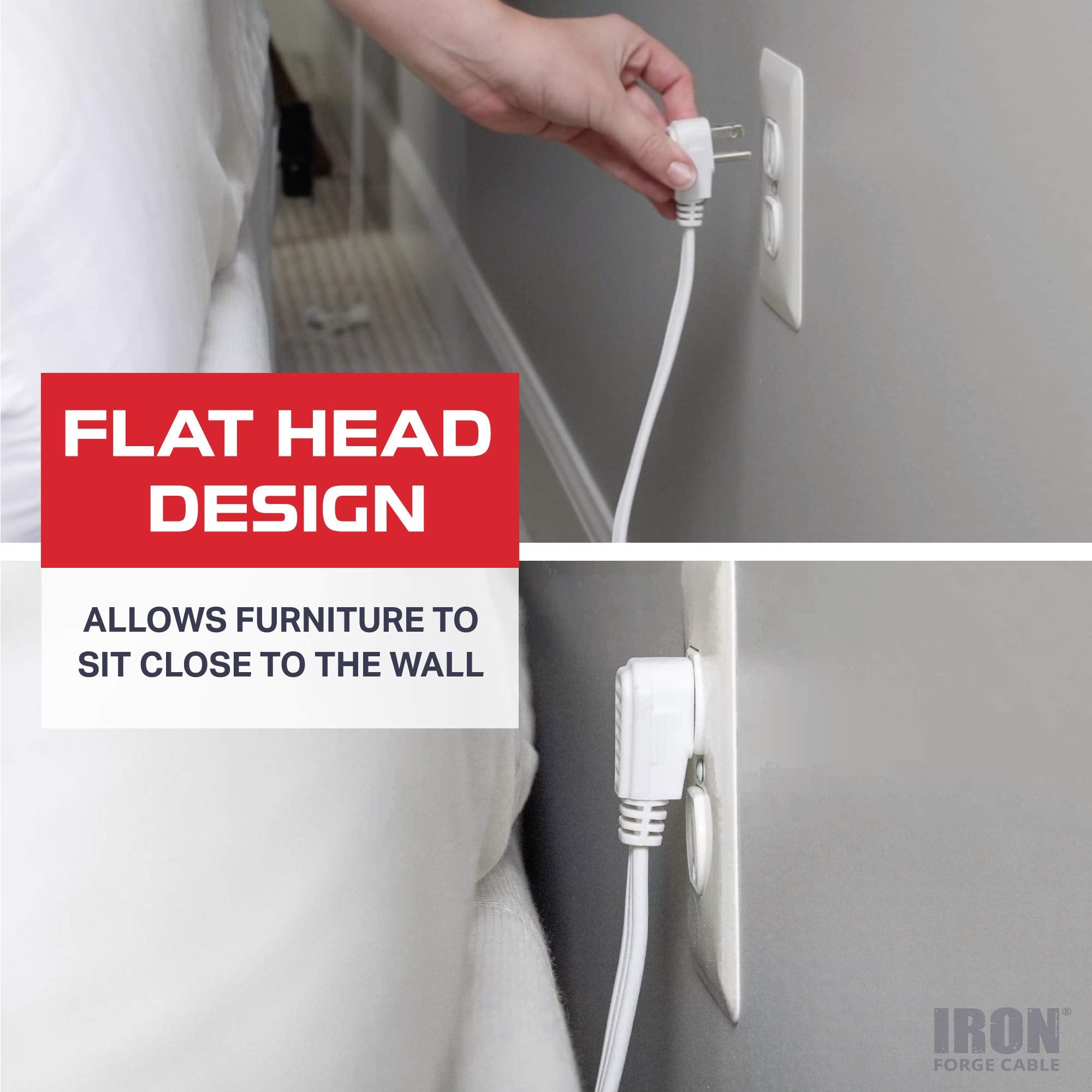 Iron Forge Cable 2 Pack Of 10 Ft Extension Cords With 3 Electrical Power Outlets   16/3 Durable White Cable