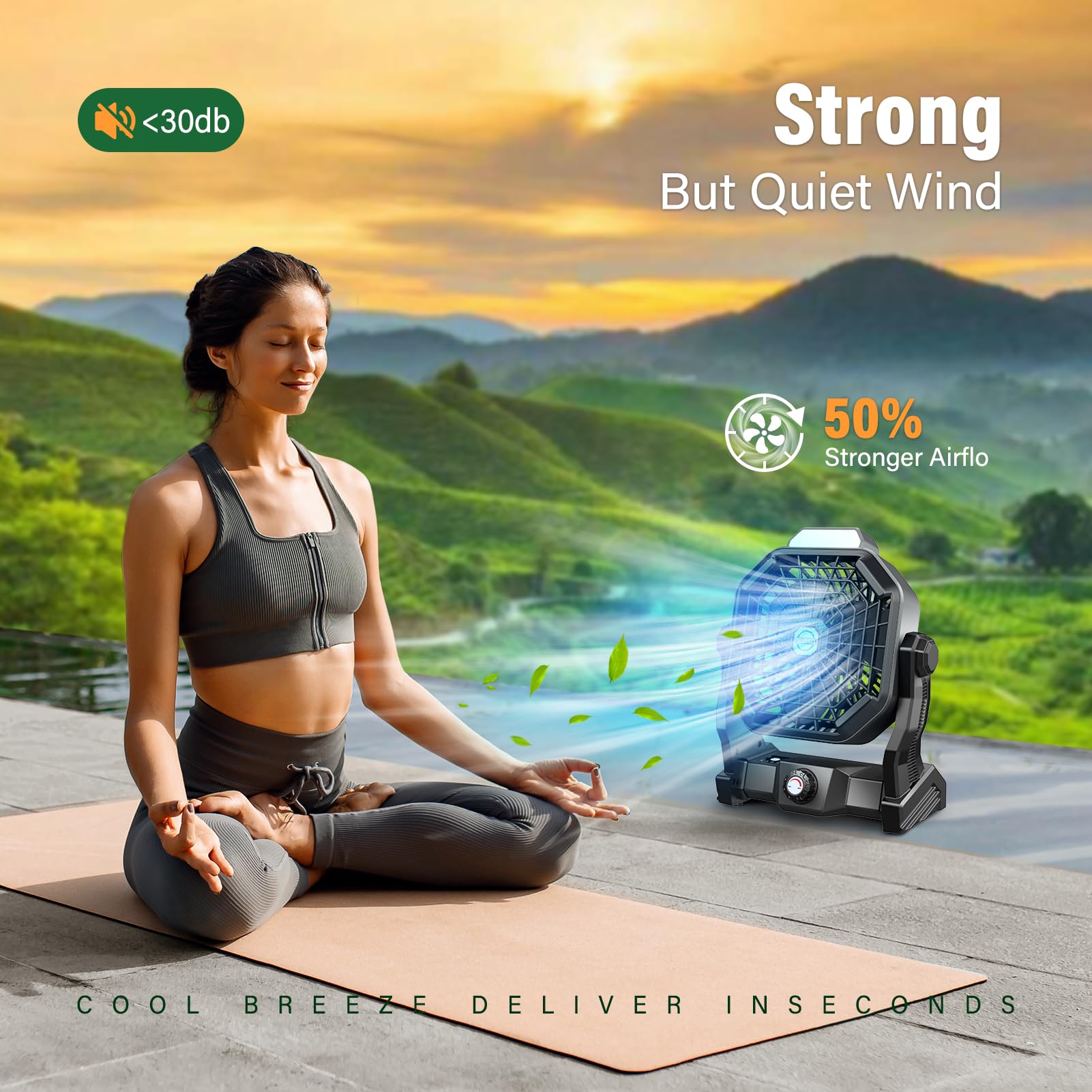 10400Mah Solar Fan, Camping Fan With Solar Panel, 7W Rechargeable Solar Powered Fan For Outside, Led Lantern, Stepless Speed And