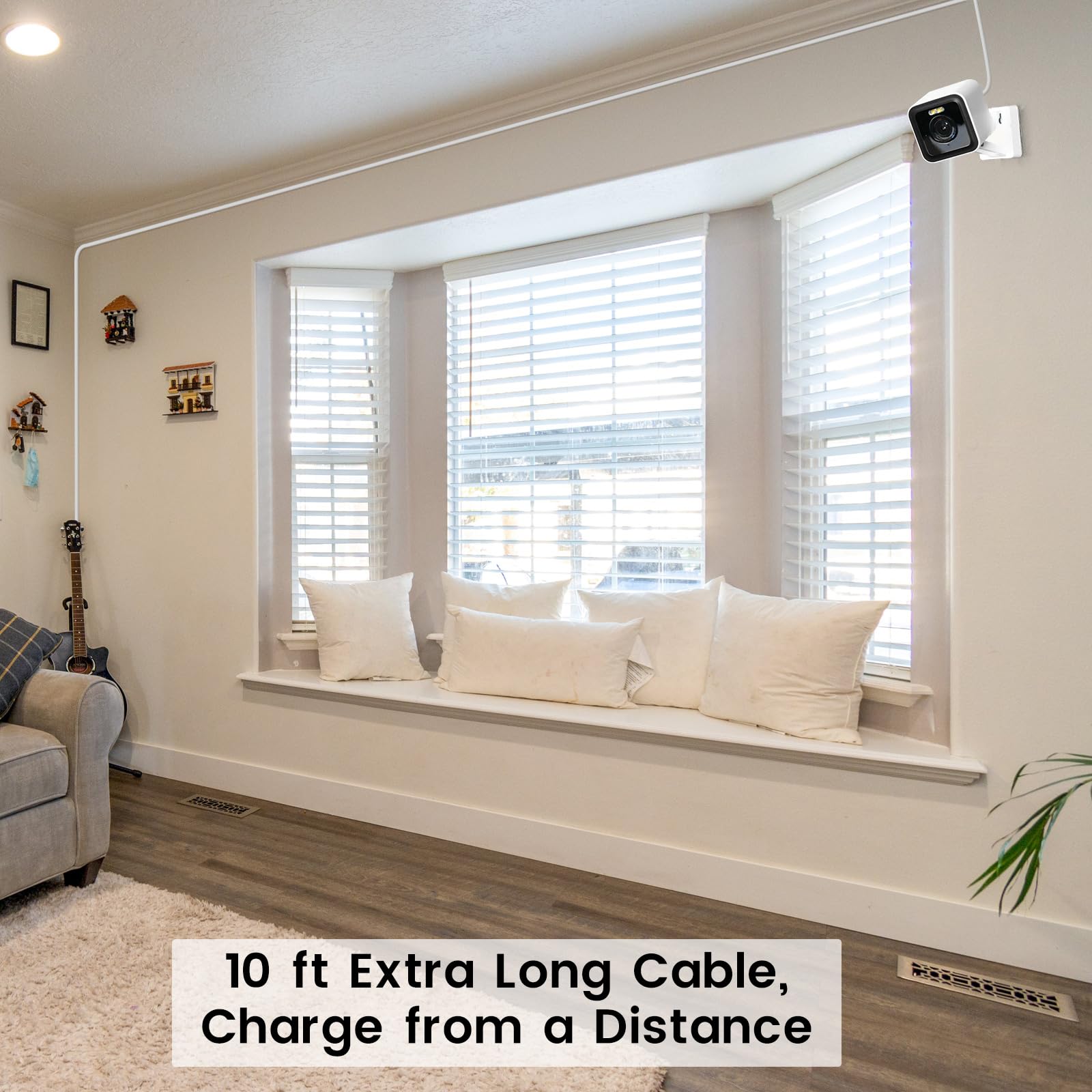 Yeaoi 3 Pack 10 Ft Cable For Wyze Cam Pan V3 Camera, Outdoor Power Adapter, 90 Degree Micro Usb Cord, White