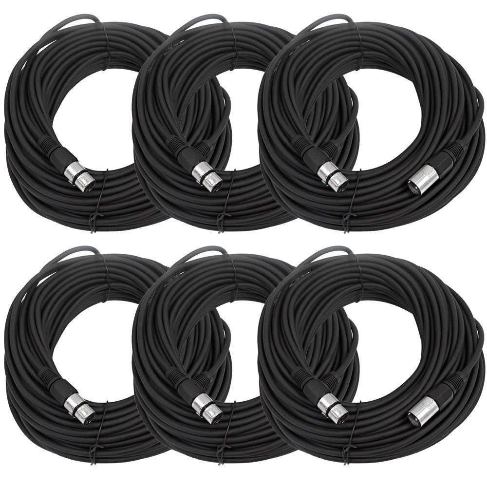 Seismic Audio - Saxlx-100-6 Pack Of 100' Black Xlr Male To Xlr Female Microphone Cables - Balanced - 100 Foot Patch Cords