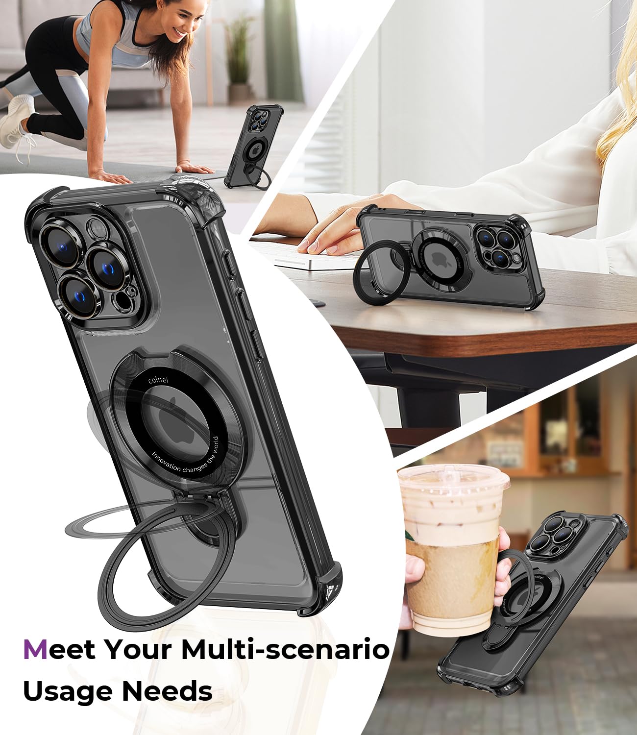 Chiclady For Iphone 16 Pro Max Case With Integrated Lens Protection, [Foldable Stand & Ring Holder] [Compatible With Magsafe], G