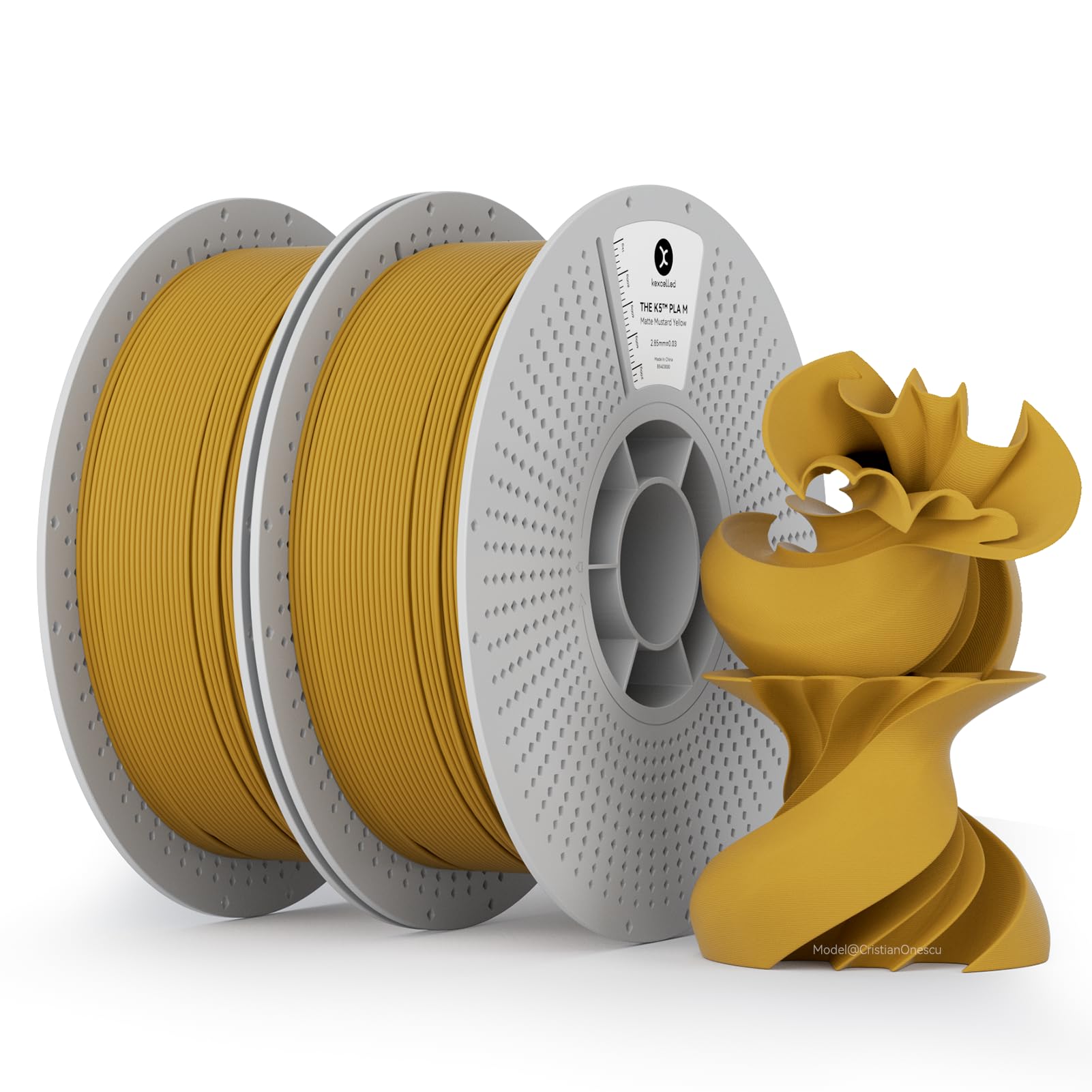 kexcelled Matte PLA Filament 1.75mm,Matte Mustard Yellow PLA 3D Printer Filament Bundle 1kg Reusable Spool(2.2lbs),Pack of 2, wi