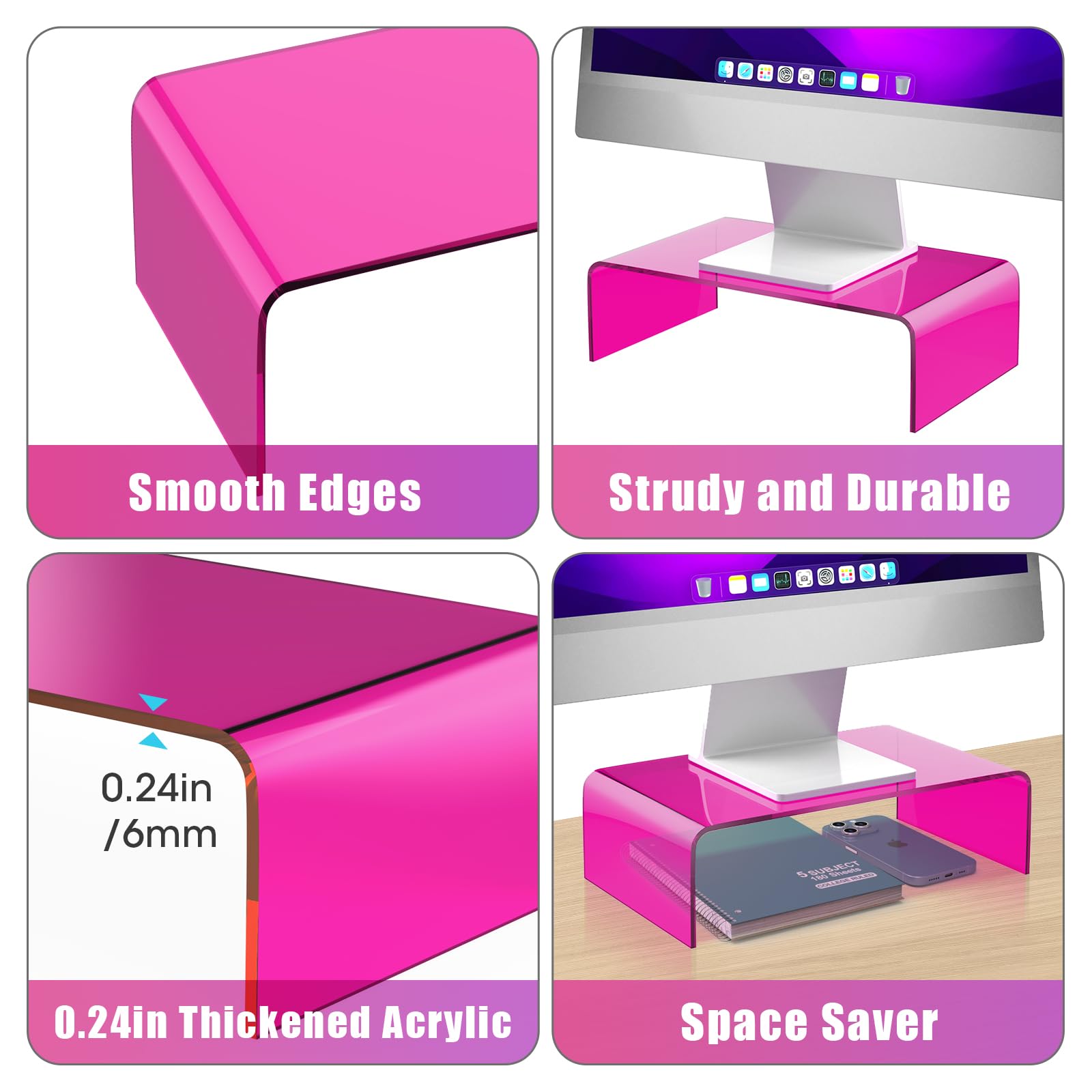 Nihome Iridescent Acrylic Computer Monitor Stand, Acrylic Laptop/Pc/Desktop Stand Riser For Desk, Durable, Ergonomic Design, Spa