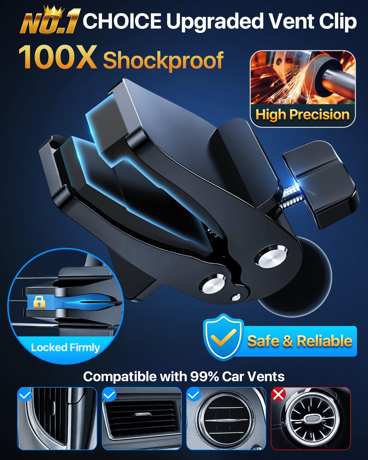 Yru [2024 Upgrade 80Lbs Strong Suction] Car Phone Holder Mount,[Bumpy Road Stable] Dashboard Cell Phone Holder For Car Air Vent Windshield Phone Stand For Iphone 15 14 13 Pro Max Samsung Truck, Grey