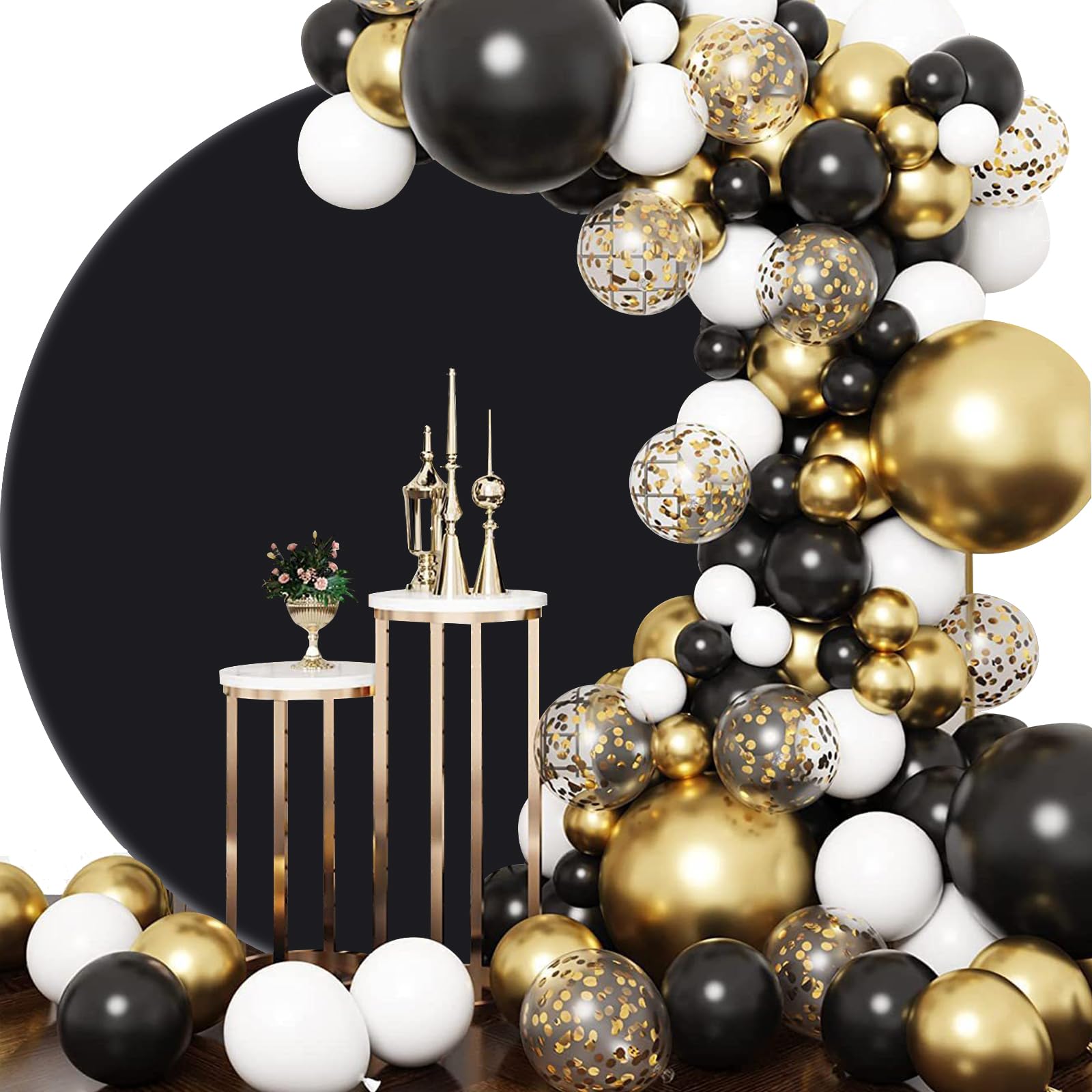 7.2Ft Black Round Backdrop Cover For 7Ft / 7.2Ft Circle Stand, Wrinkle Free Stretchy Circle Arch Round Backdrop Cover For Party