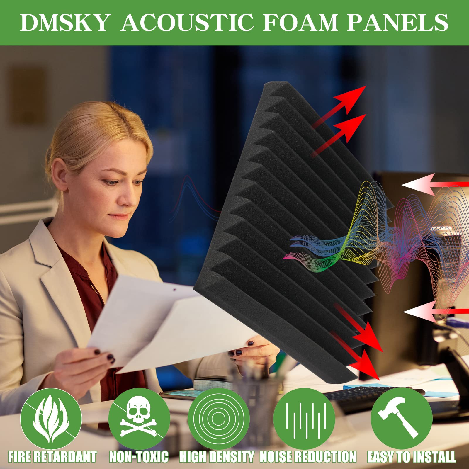24 Pack Acoustic Panels Self Adhesive, 2'' X 12'' X 12'' Sound Proof Foam Panels, Quick Recovery Acoustic Foam Wedges,High Densi