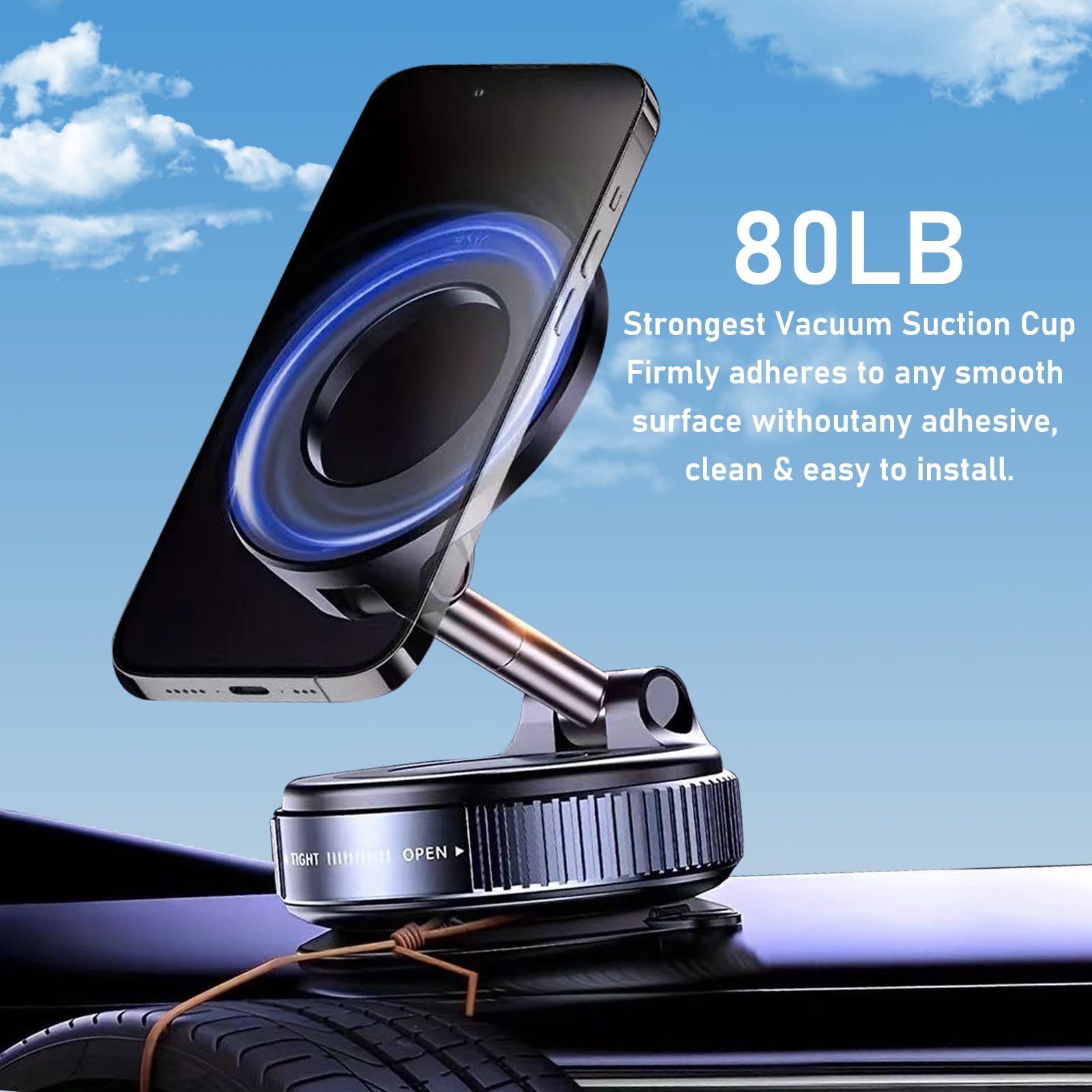 Juyosoft Vacuum Magnetic Phone Holder, 360 Adjustable Magnetic Car Mount, Foldable Portable Suction Cup Cell Phone Mount For Car