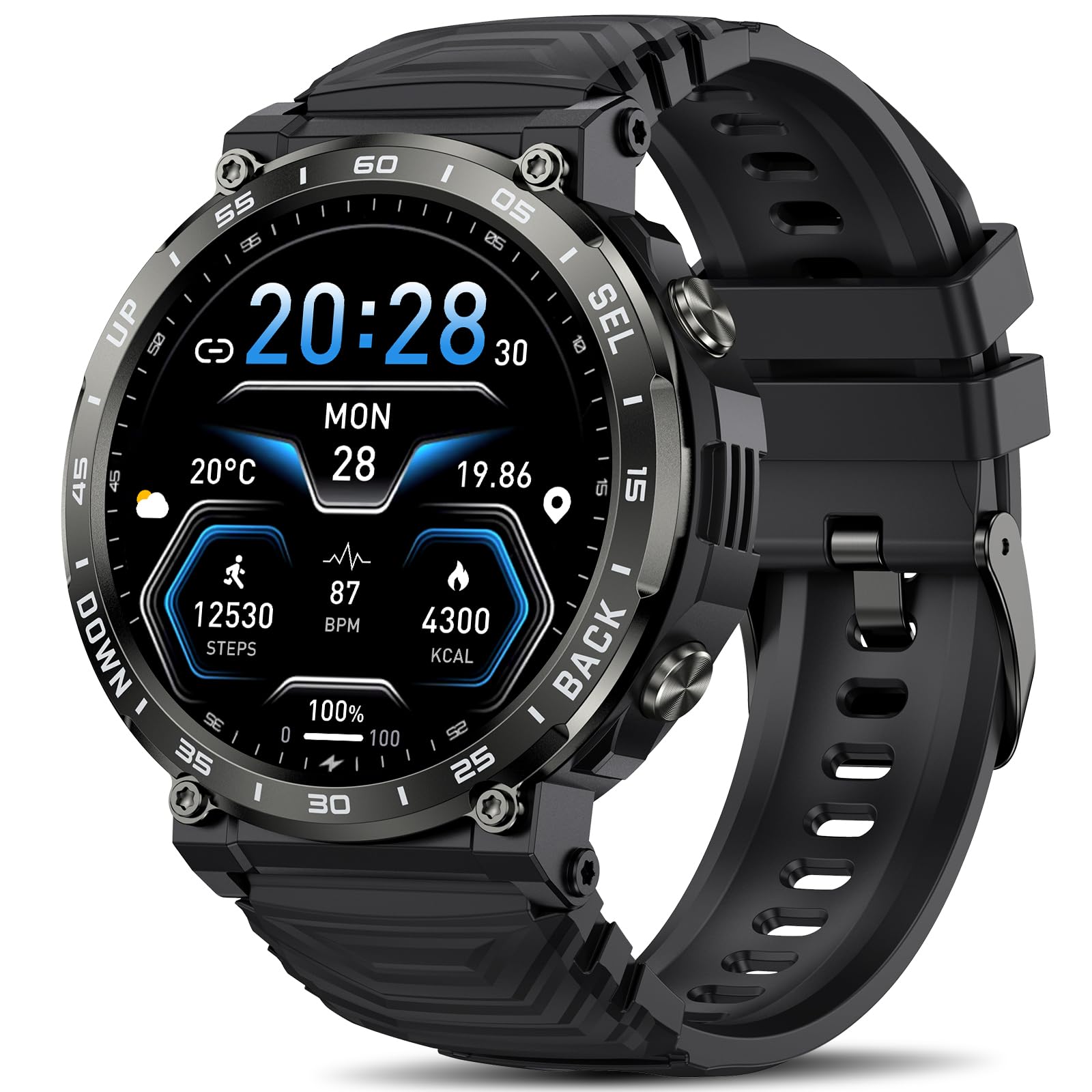 Smart Watches For Men-Bluetooth Call, 1.52 '' Military Smart Watch For Android Iphone, Waterproof Fitness Tracker Watch With Sle