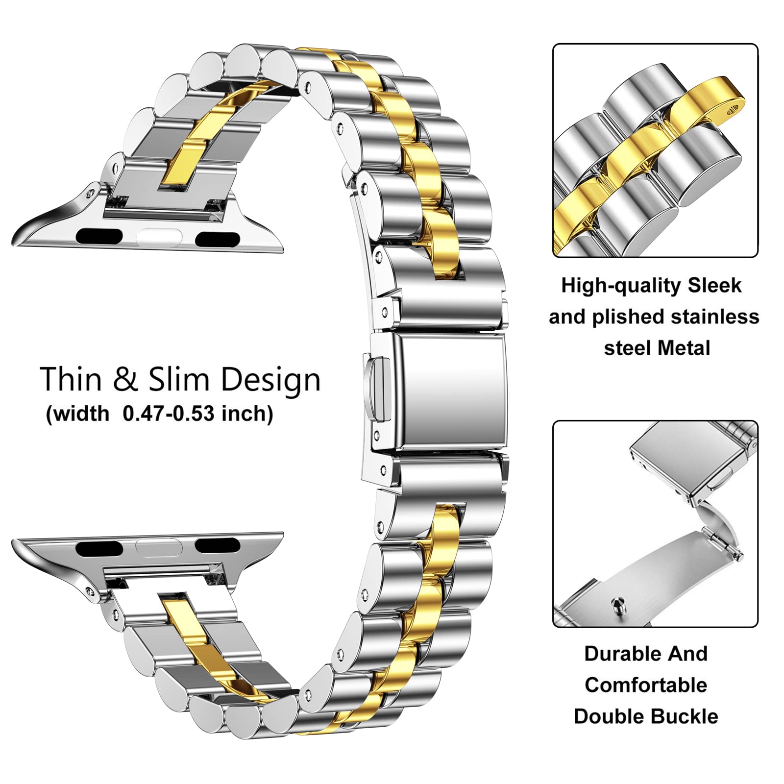 Miohhr Slim Band Compatible With Apple Watch Band 42Mm 44Mm 45Mm 49Mm,Thin Stainless Steel Metal Chain Strap For Women Iwatch Ba