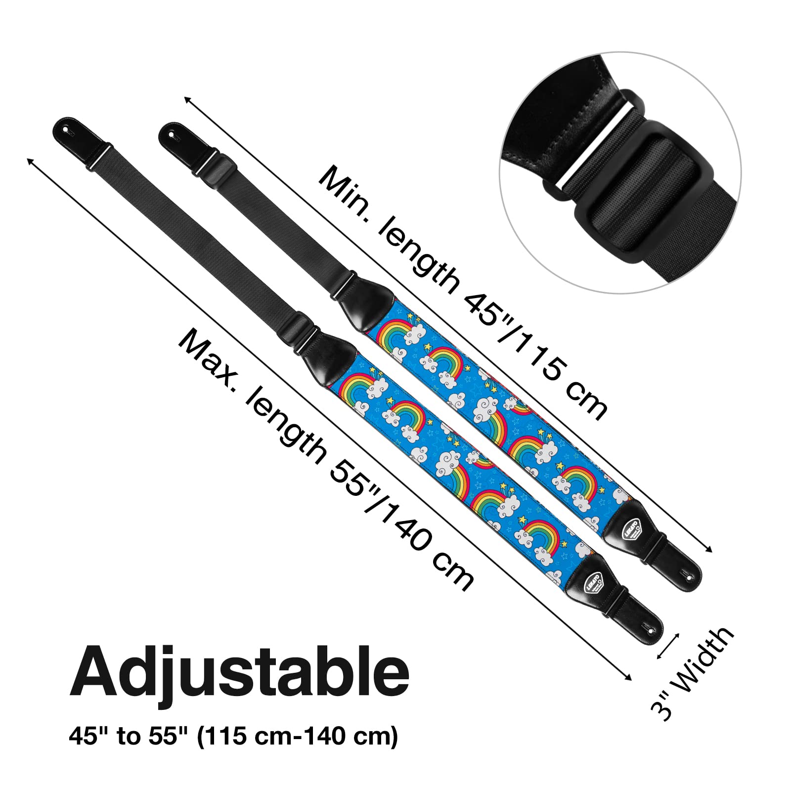 Lekato Guitar Bass Strap For Electric Guitar Bass, 3'' Wide Padded Guitar Strap Neoprene Pad With 3D Sponge Filling Adjustable L