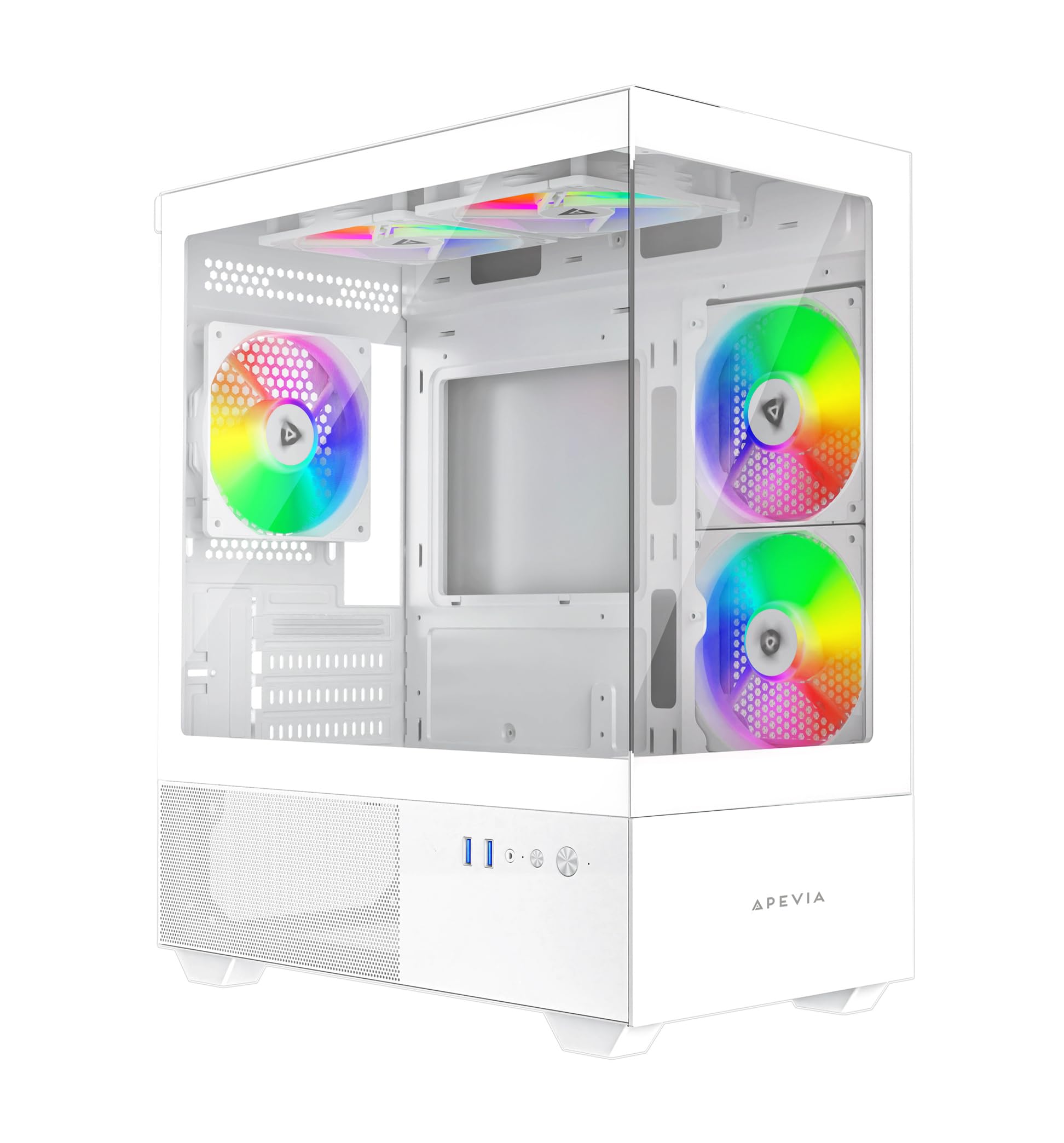 Apevia Phantom Wh Phantom Micro Atx Dual Chamber Gaming Pc Case W/ 5X 120Mm Argb Fans, 366 Rgb Modes, Dual Tempered Glass Panels