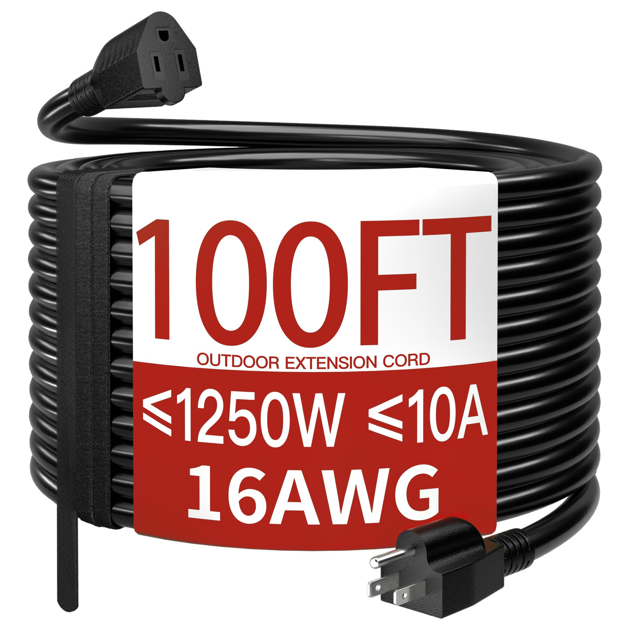 Skrizcable 16/3 100 Ft Outdoor Extension Cord Waterproof, Weatherproof & Flame Retardant Black 3 Prong Power Cord Outside For La