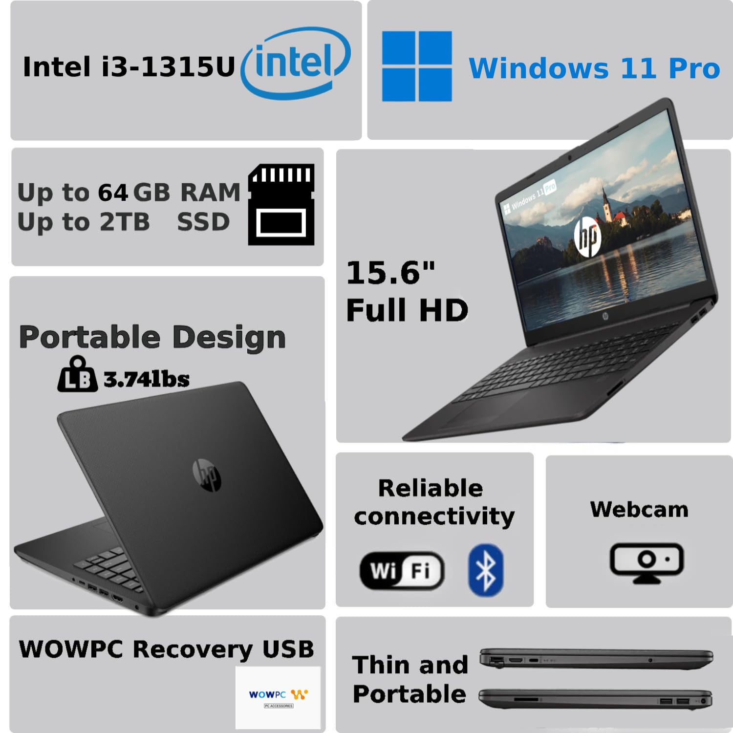 Hp G8 2024 Latest 15 Inch Business Laptop Computer, Intel Core I3 1315U (Beat I5 1235U), 64Gb Ram, 1Tb Pcie Ssd, Fhd (1080P) Ips