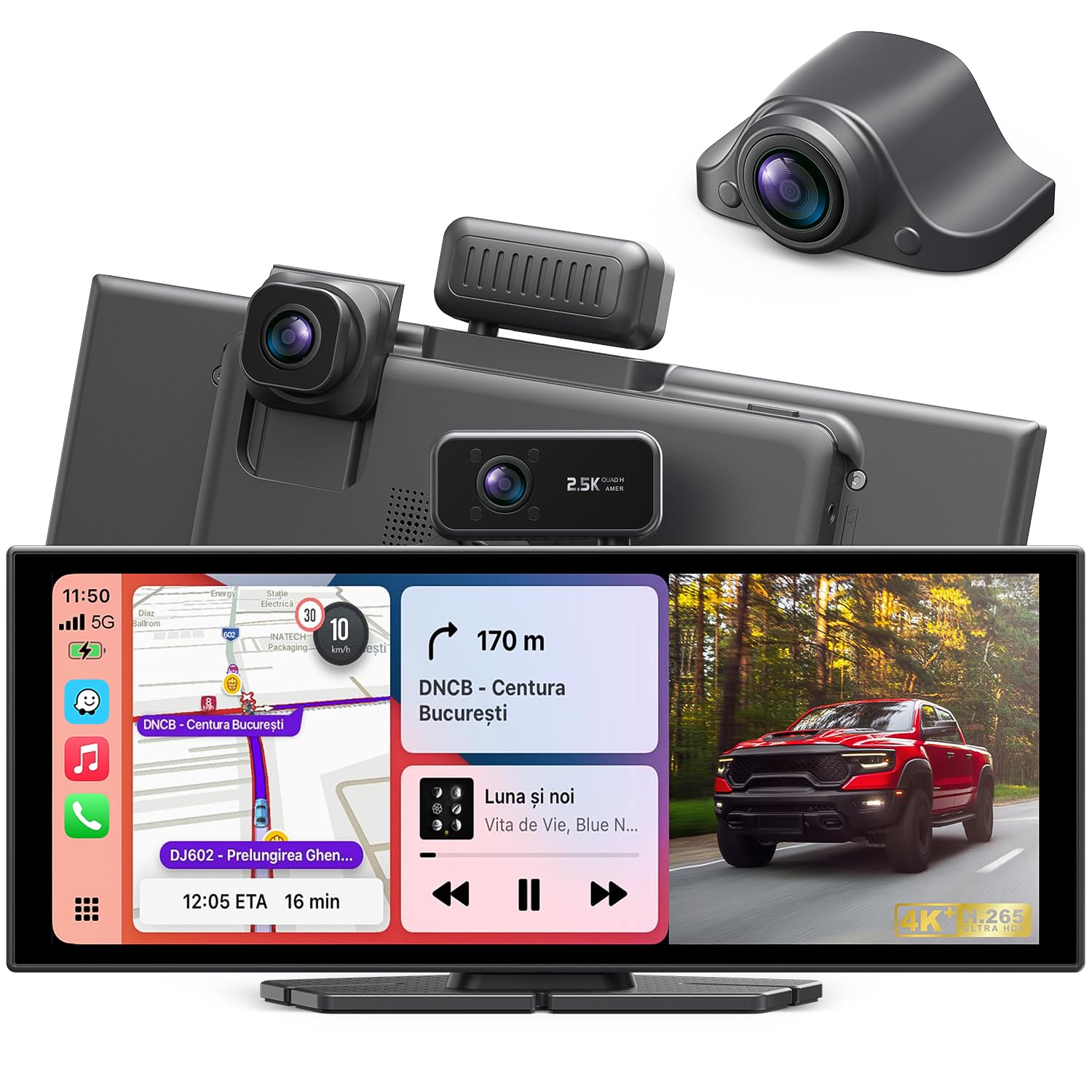 Portable Wireless CarPlay Screen, 10.26 Fully Laminated IPS Touch Screen Car Stereo with Wireless CarPlay & Android Auto, 4K Fro