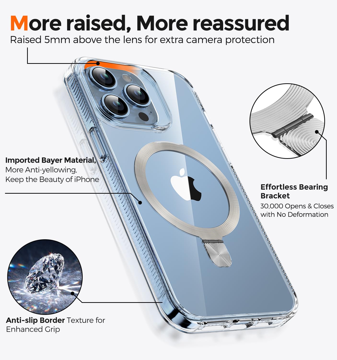 Tlikemiss [Cd Ring Compatible With Magsafe Invisible Stand] Magnetic For Iphone 13 Pro Case, [Clear Bumper Non Yellowing][Look A