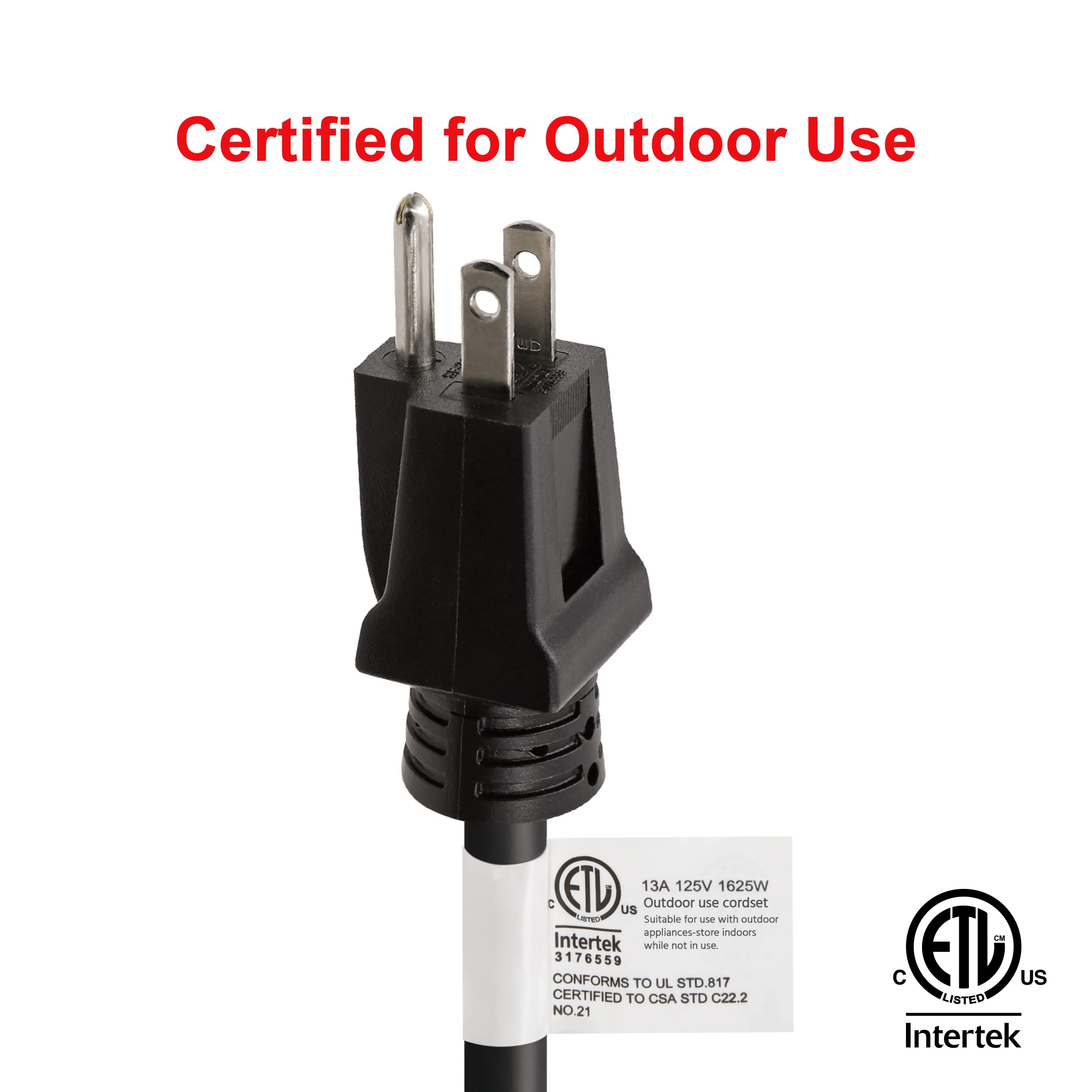Clear Power 15 Ft Indoor/Outdoor Extension Cord 16/3 Sjtw, Black, Water & Weather Resistant, Flame Retardant, 3 Prong Grounded Plug, Cp10123