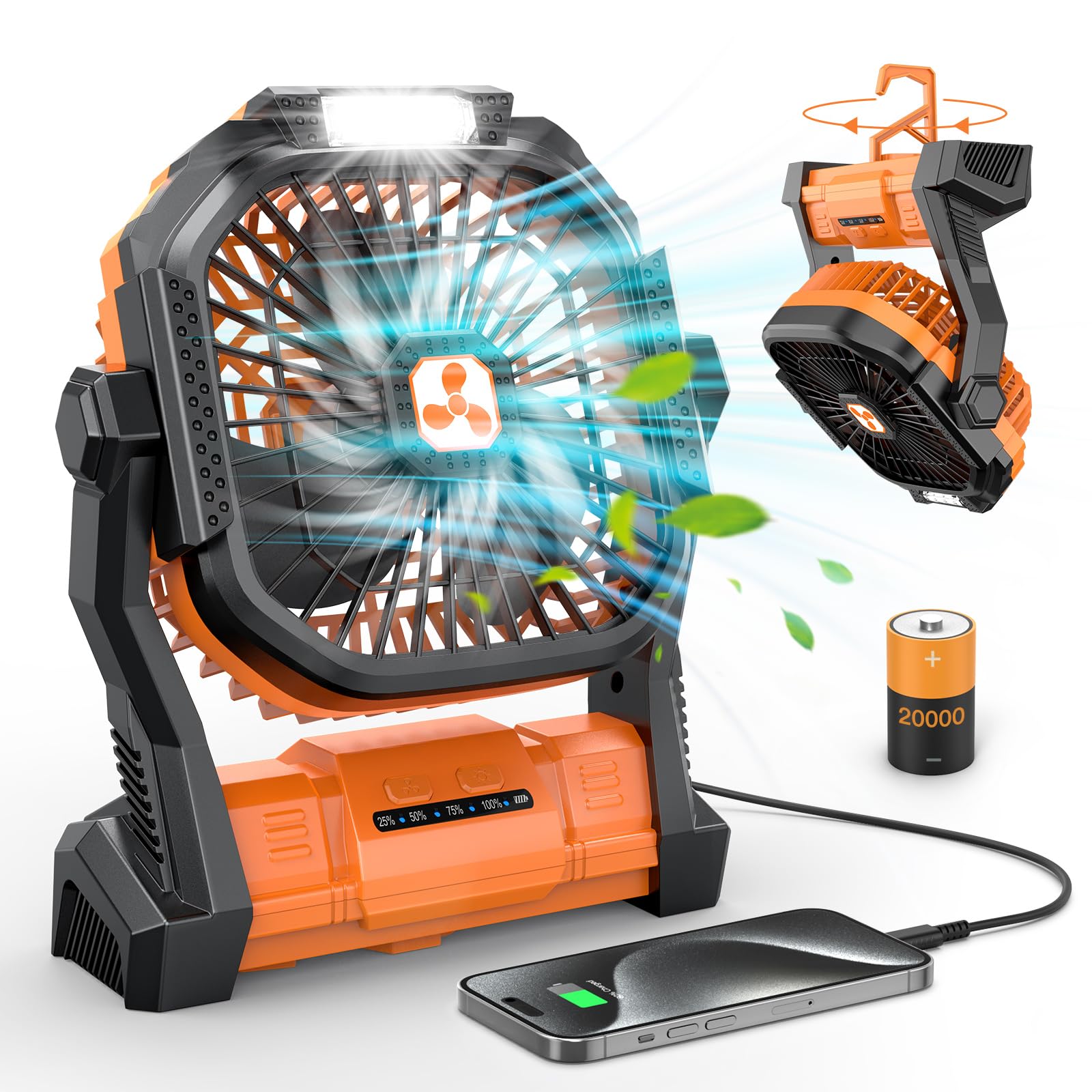 Portable Fan Rechargeable, Cordless Battery Powered Fan With Led Lantern, Small Table Fan, Usb Battery Operated Fans For Travel