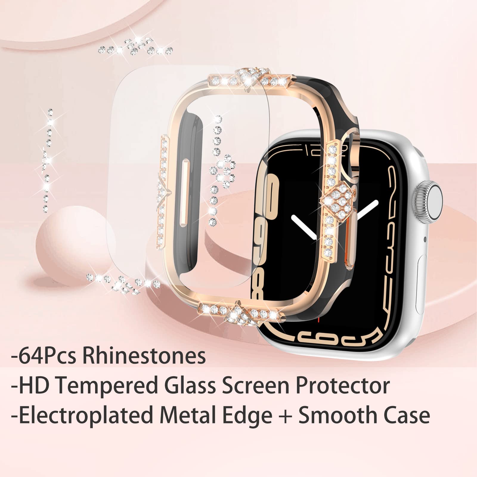 Falandi 45Mm Compatible With Apple Watch Case Series 8/7/6/5/4 Rhinestones With Built In Glass Screen Protector 40/44/41/45Mm Bu