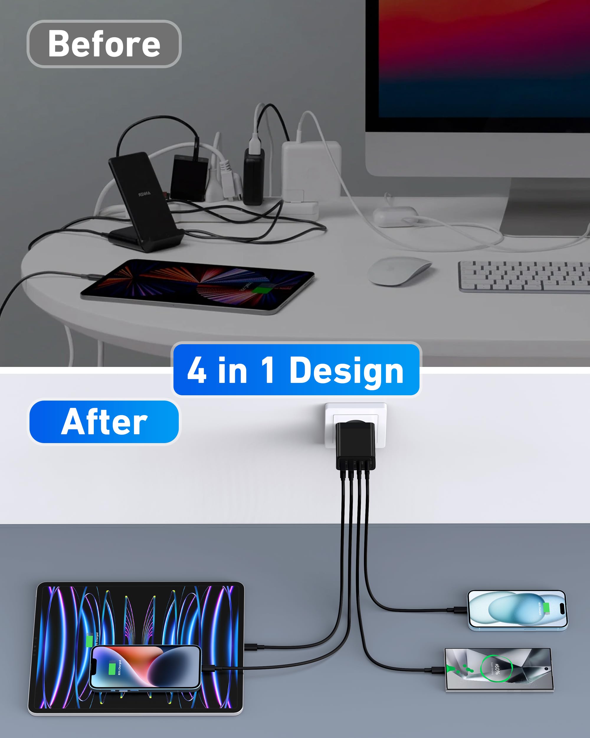 Usinfly 2 Pack European Travel Plug Adapter, Us To Europe Plug Adapter With 4 Port (2 Usb C + 2 Usb A), International Power Adap