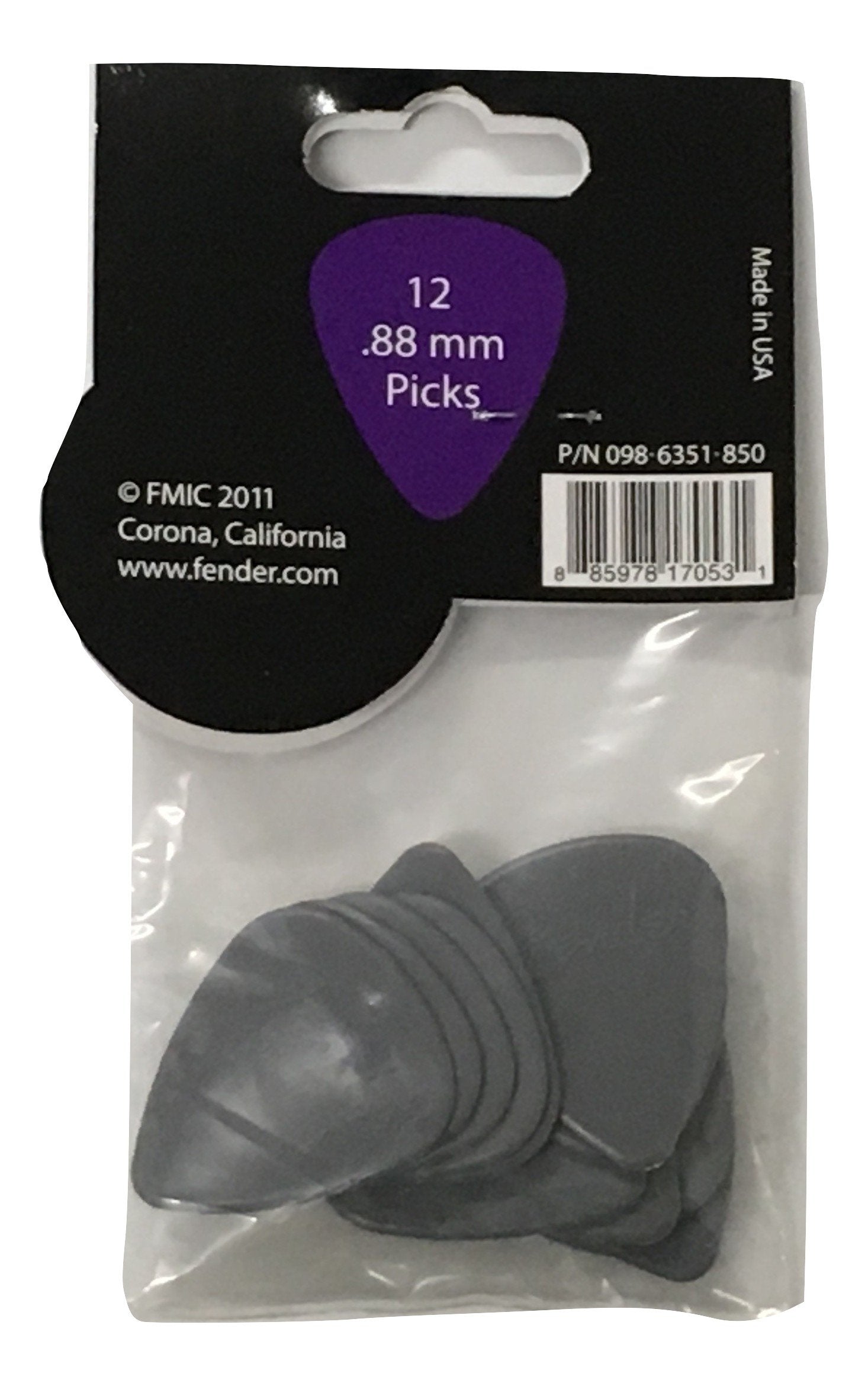 Fender Nylon Guitar Picks 351 Shape, Gray, 0.88Mm, 12 Pack