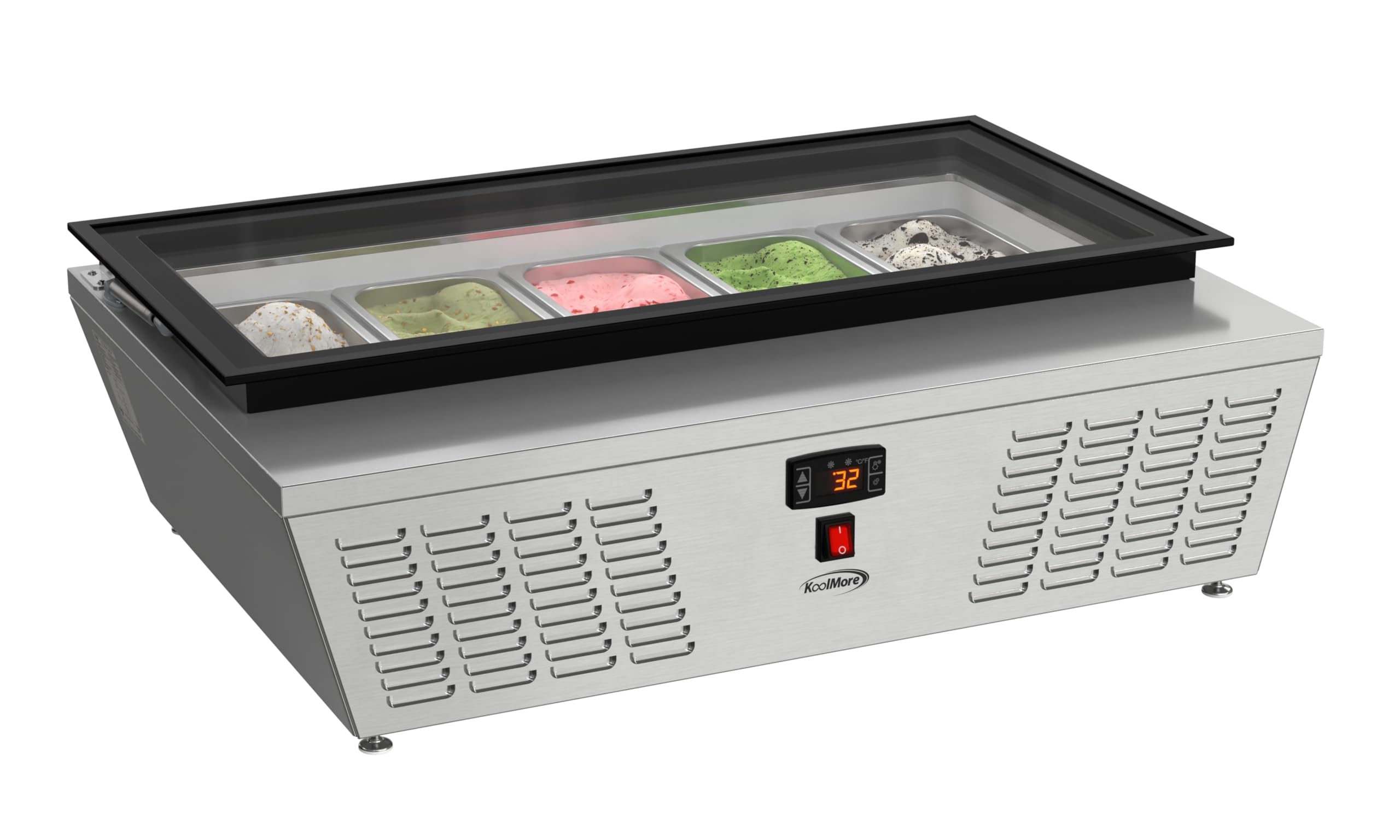 KoolMore 39 in. 5-Pan Countertop Ice Cream Display Freezer with Glass Top, ETL Listed (KM-CGD-5P)