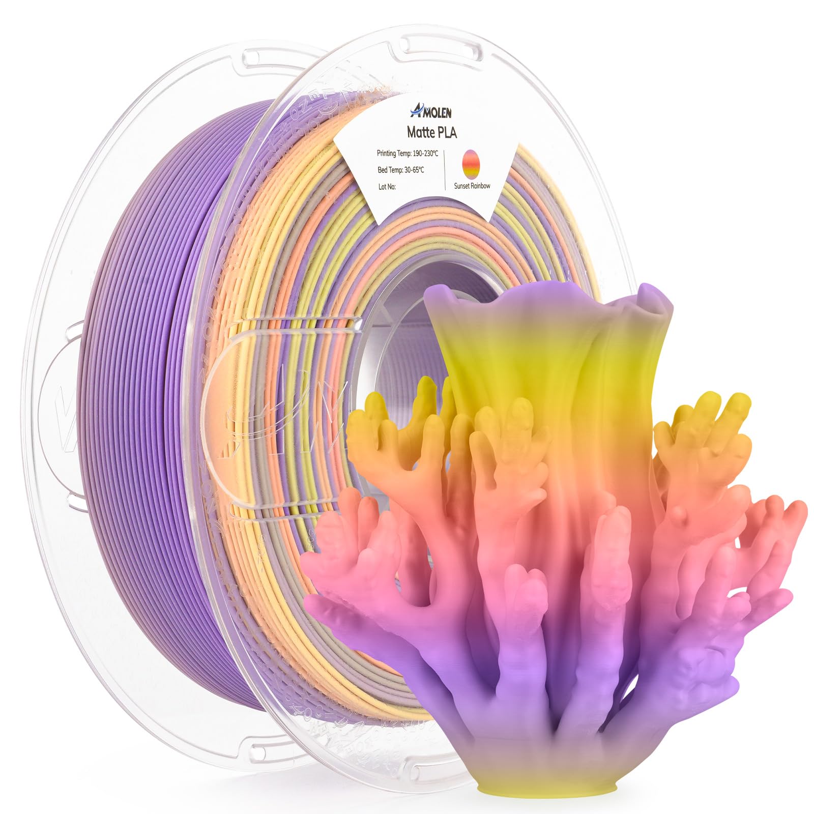 AMOLEN Matte PLA 3D Printer Filament 1.75mm, Multicolor Rainbow Color Change 3D Printing Filament for Most FDM 3D Printers, Dime