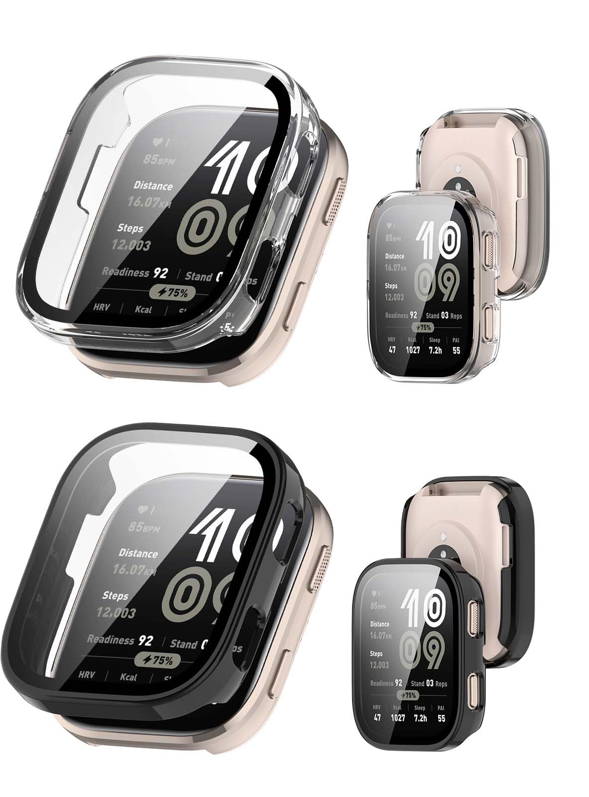 2Pack Case For Amazfit Bip 6,Noukaju Protective Cover Smart Watch,Built-In 9H Tempered Glass Film, Hard Pc,Easy To Install,Scree