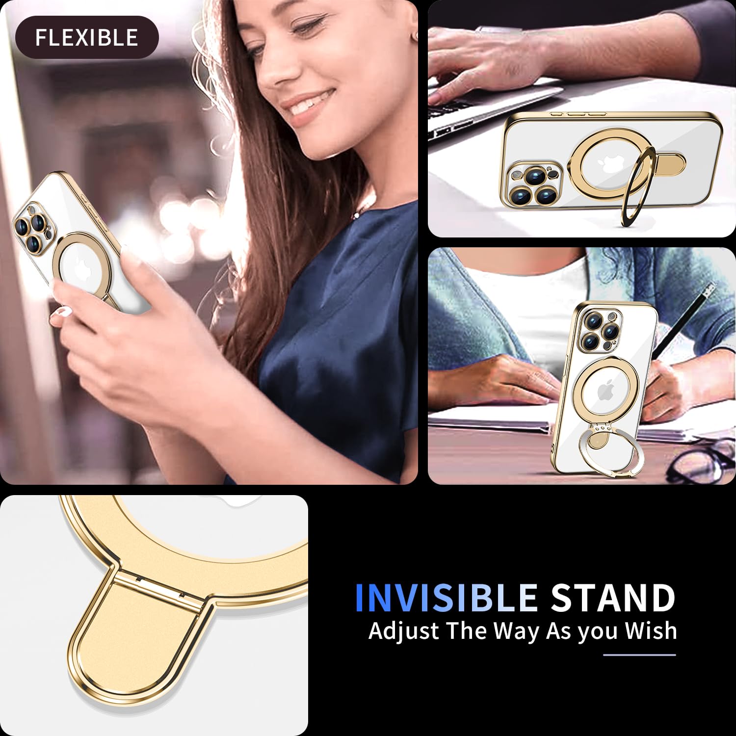 Magnetic For Iphone 15 Pro Max Case With Invisible Stand[Compatible With Magsafe][Full Camera Lens Protector][Military Drop Prot